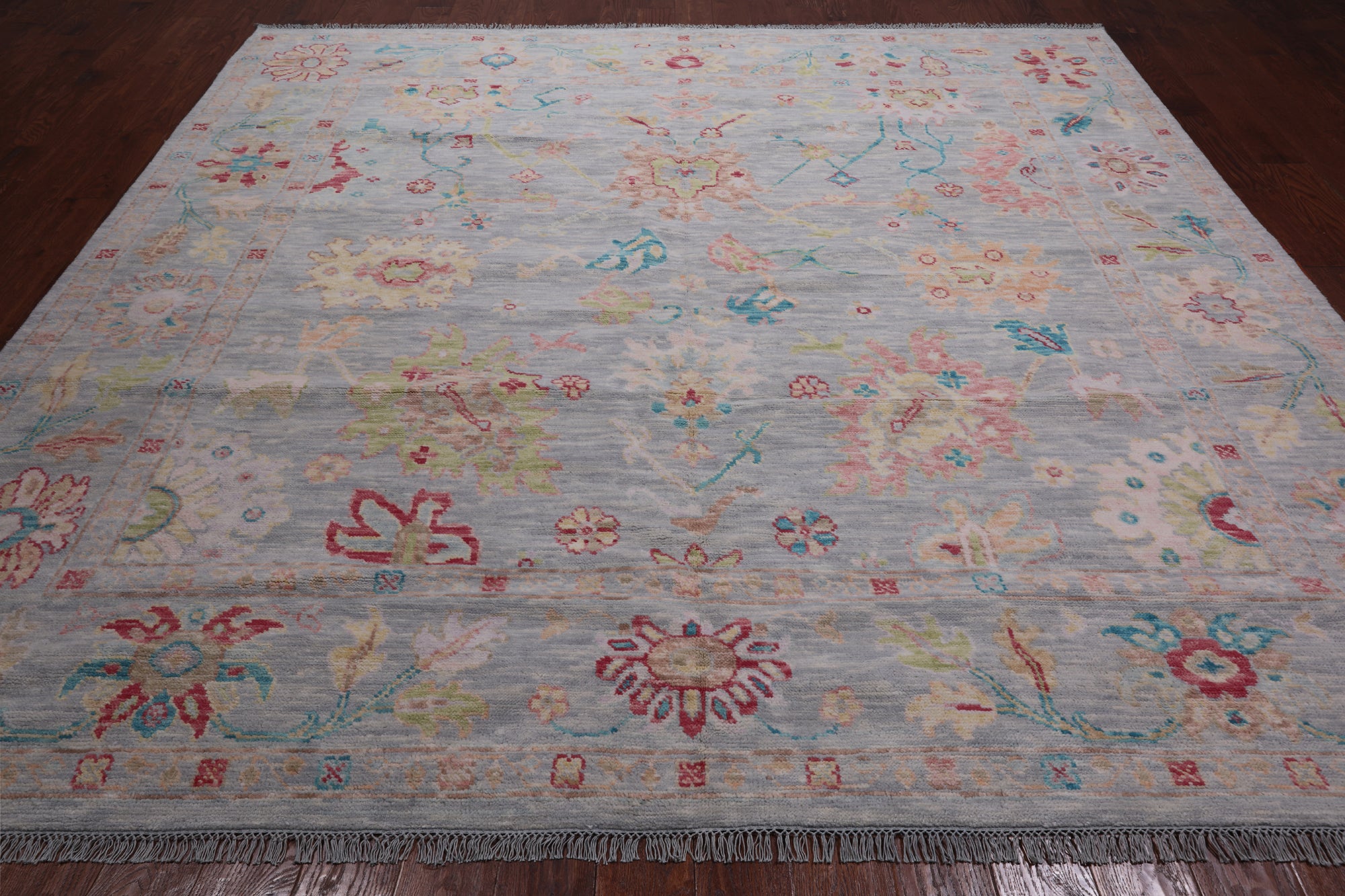 SUPER SALE Silver Square Turkish Oushak Handmade Wool Rug - 9' 0" X 9' 2"