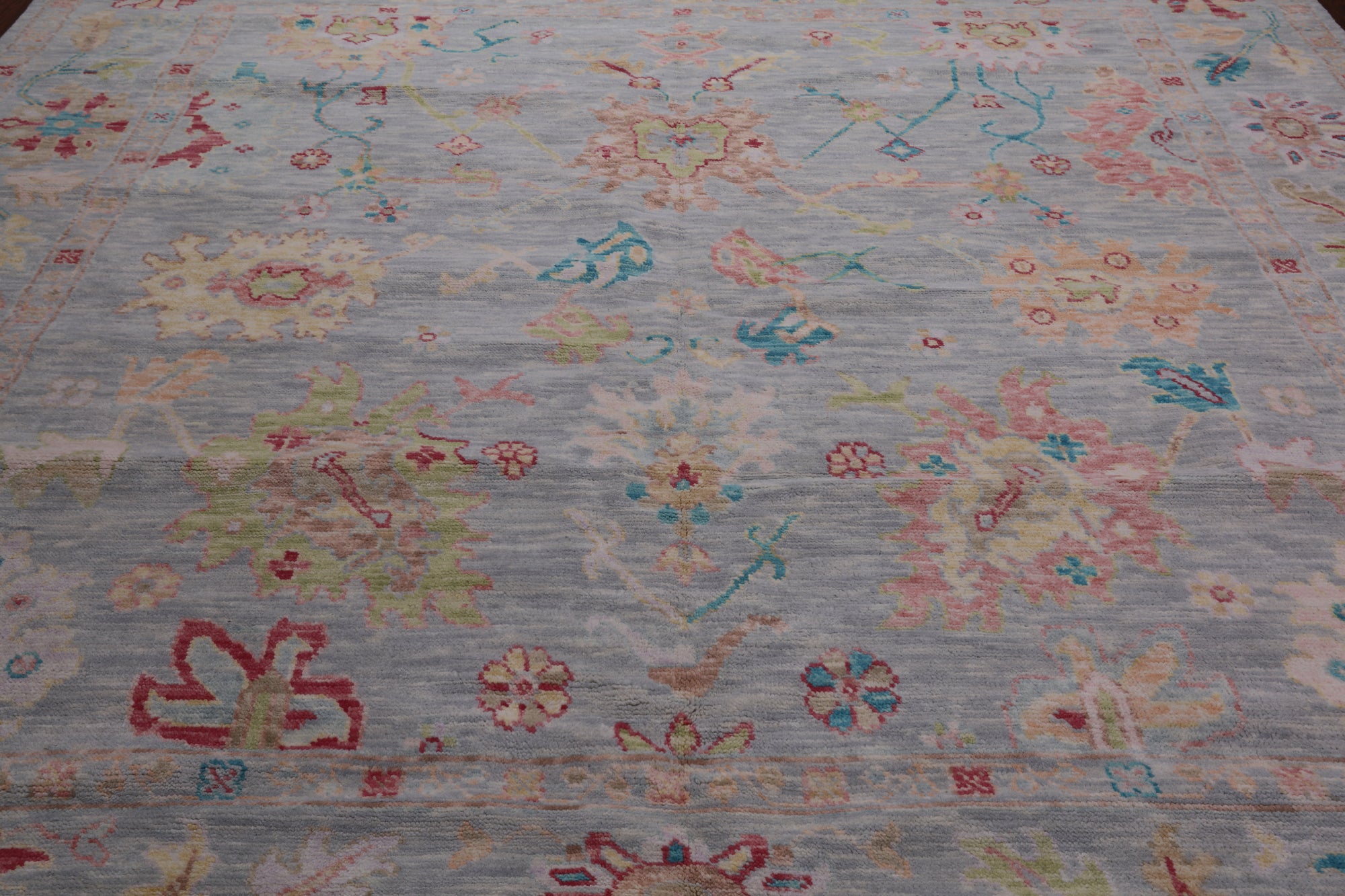 SUPER SALE Silver Square Turkish Oushak Handmade Wool Rug - 9' 0" X 9' 2"