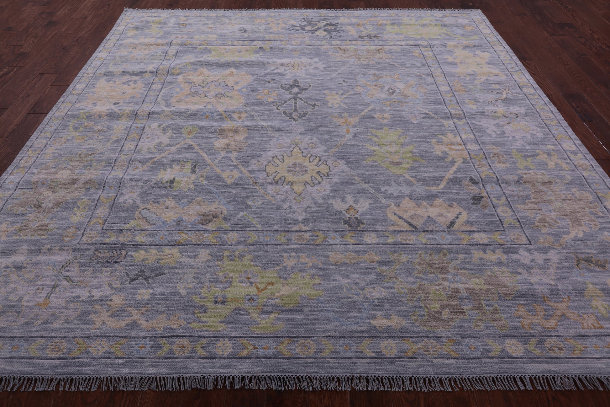 Silver Square Turkish Oushak Hand Knotted Wool Rug - 9' 1" X 9' 3" - Golden Nile