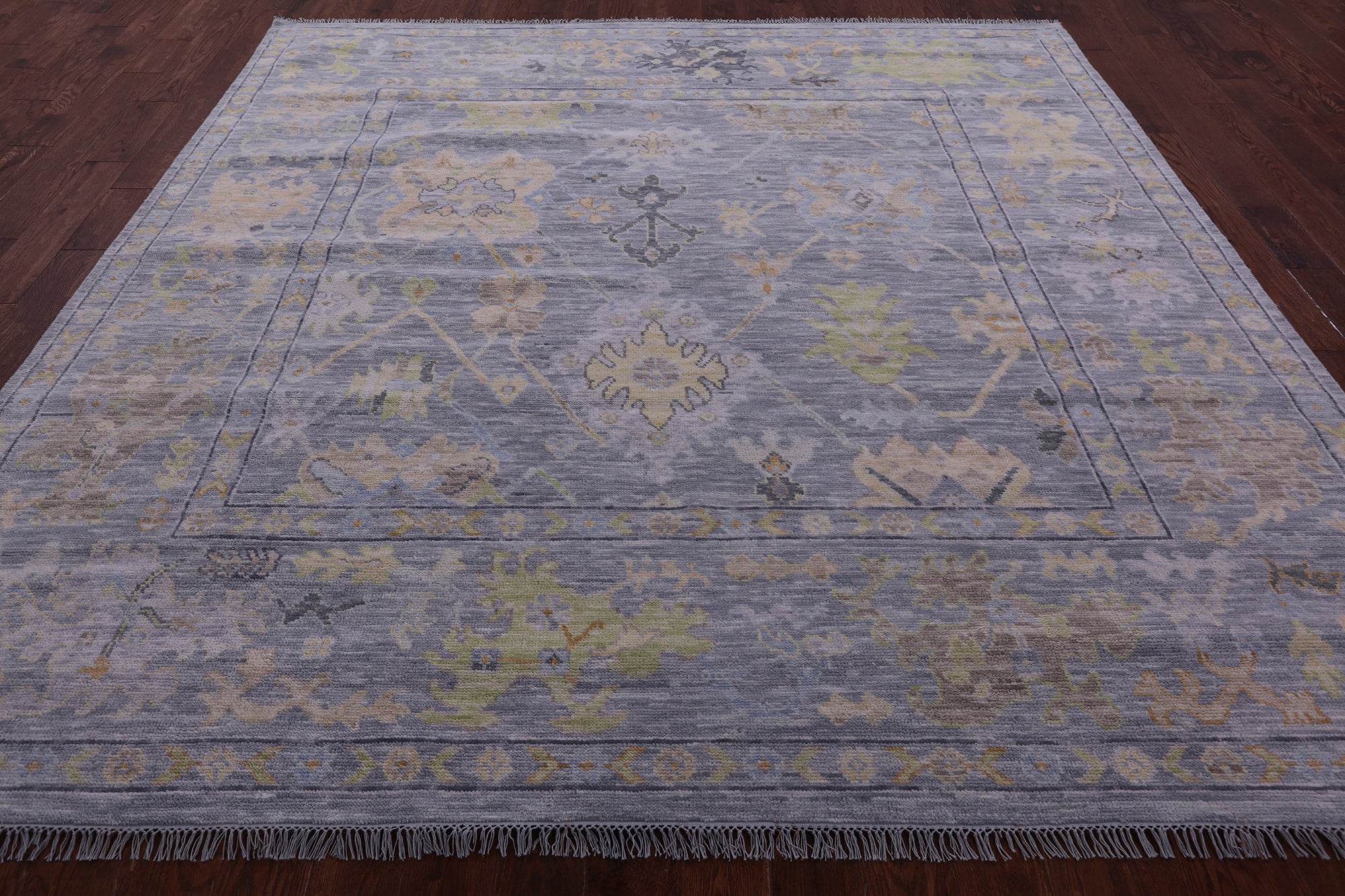 Silver Square Turkish Oushak Hand Knotted Wool Rug - 9' 1" X 9' 3" - Golden Nile