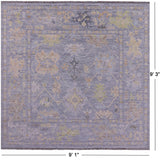 Silver Square Turkish Oushak Hand Knotted Wool Rug - 9' 1" X 9' 3" - Golden Nile