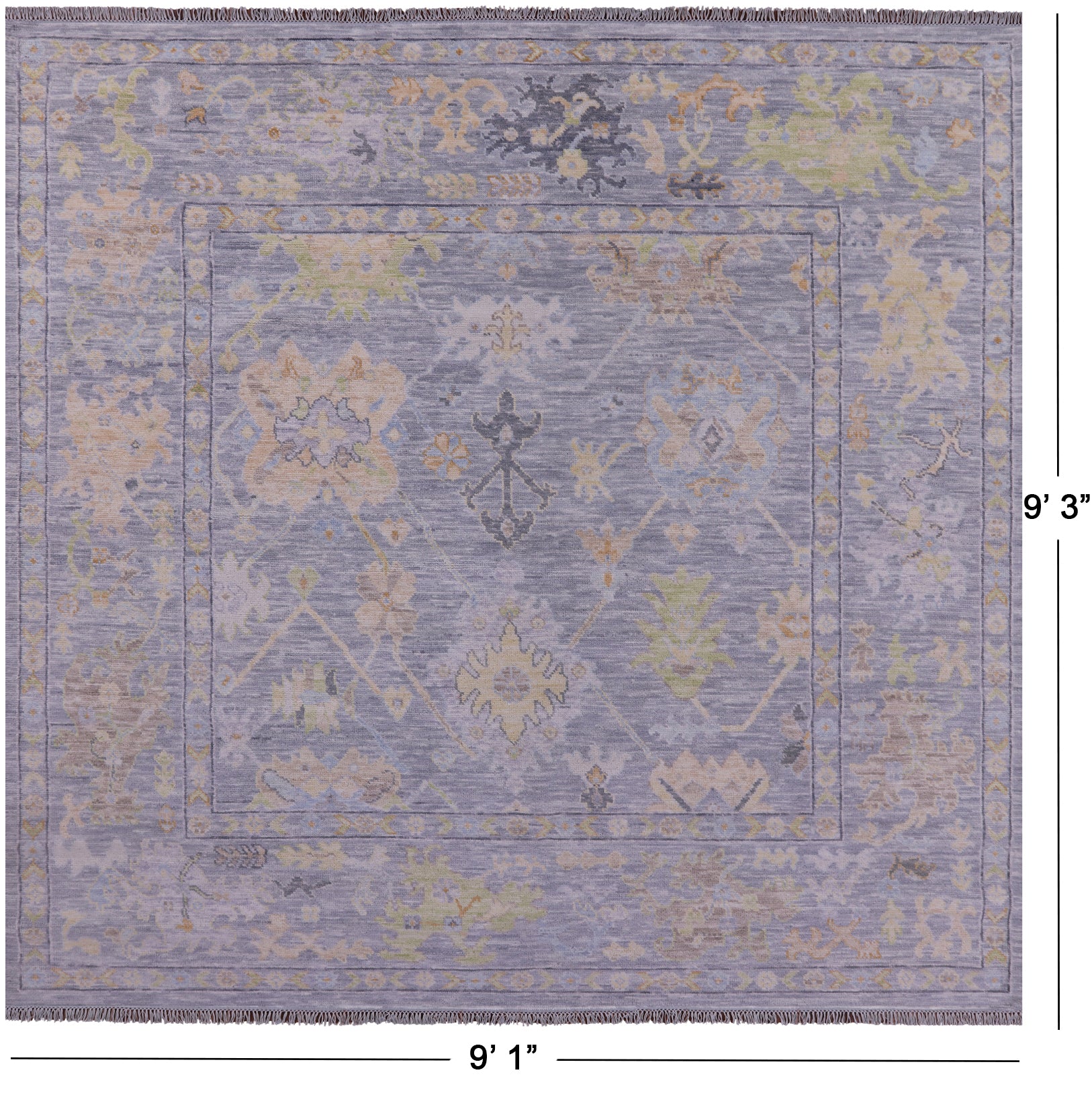 Silver Square Turkish Oushak Hand Knotted Wool Rug - 9' 1" X 9' 3" - Golden Nile