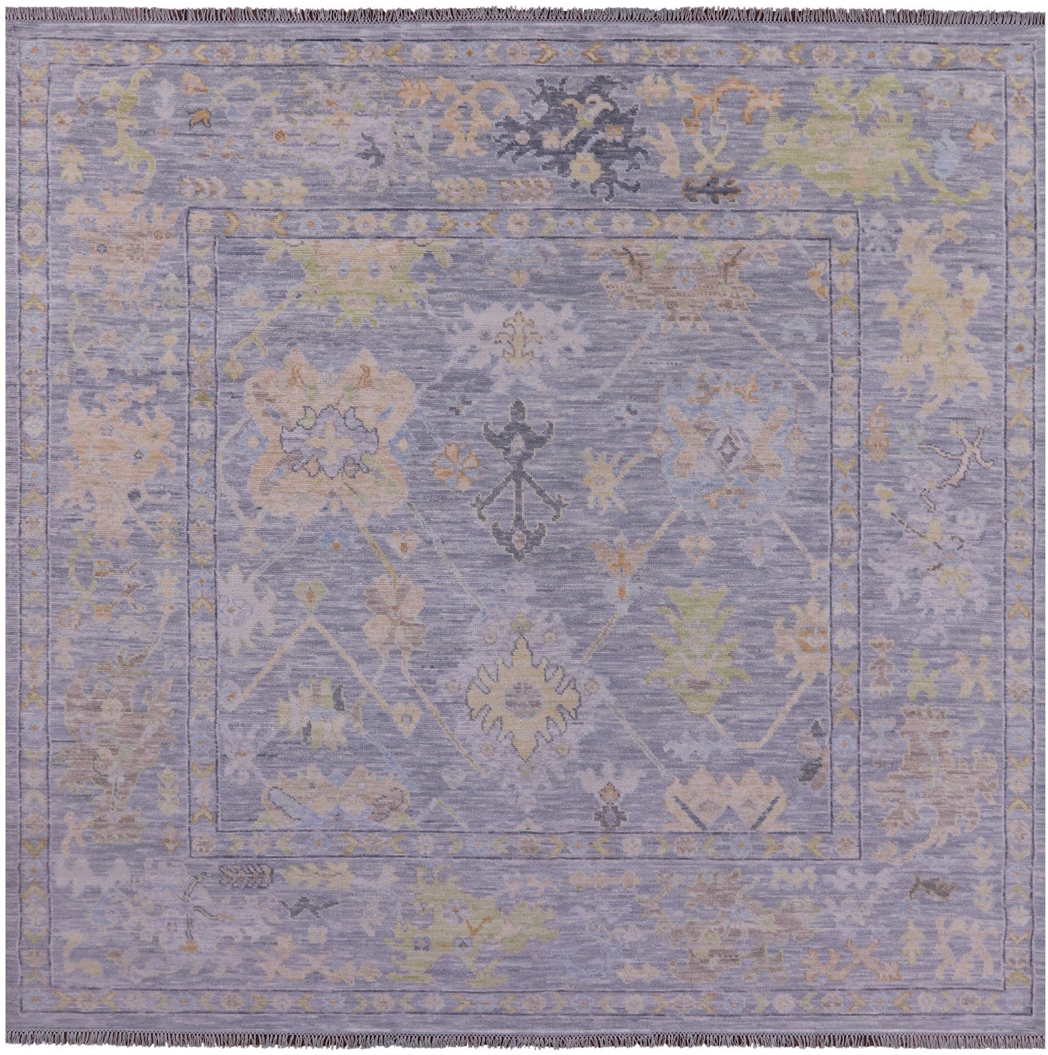 Silver Square Turkish Oushak Hand Knotted Wool Rug - 9' 1" X 9' 3" - Golden Nile
