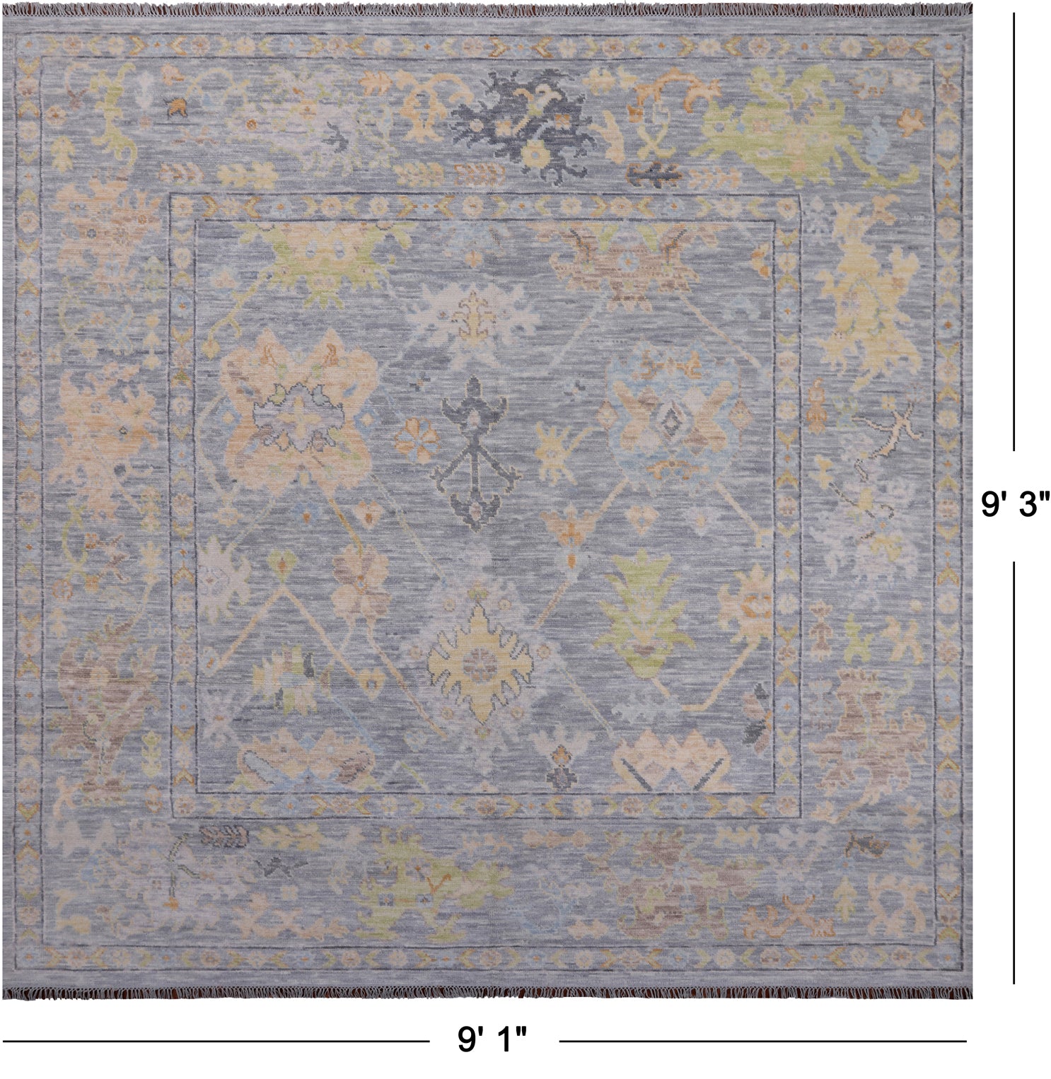 SUPER SALE Silver Square Turkish Oushak Hand Knotted Wool Rug - 9' 1" X 9' 3"