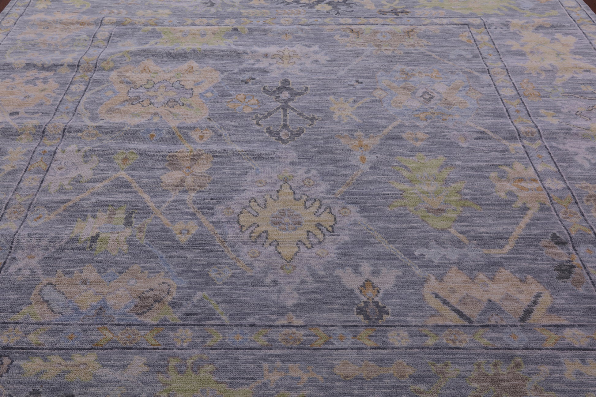Silver Square Turkish Oushak Hand Knotted Wool Rug - 9' 1" X 9' 3" - Golden Nile