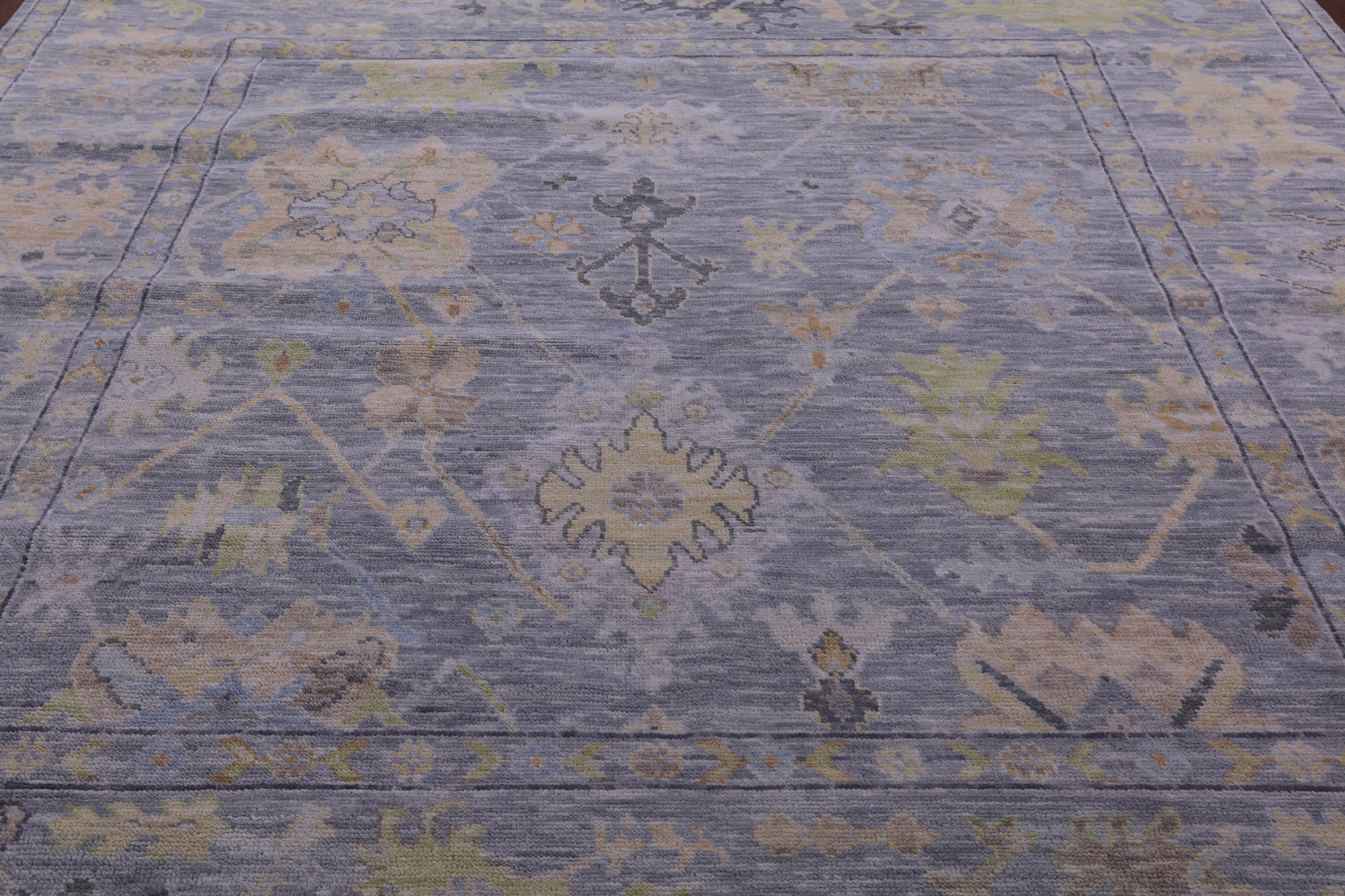 Silver Square Turkish Oushak Hand Knotted Wool Rug - 9' 1" X 9' 3" - Golden Nile