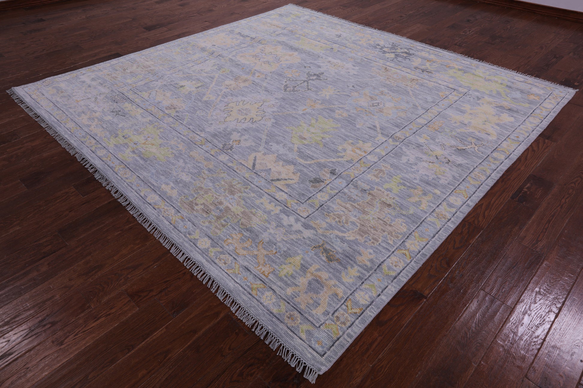 Silver Square Turkish Oushak Hand Knotted Wool Rug - 9' 1" X 9' 3" - Golden Nile