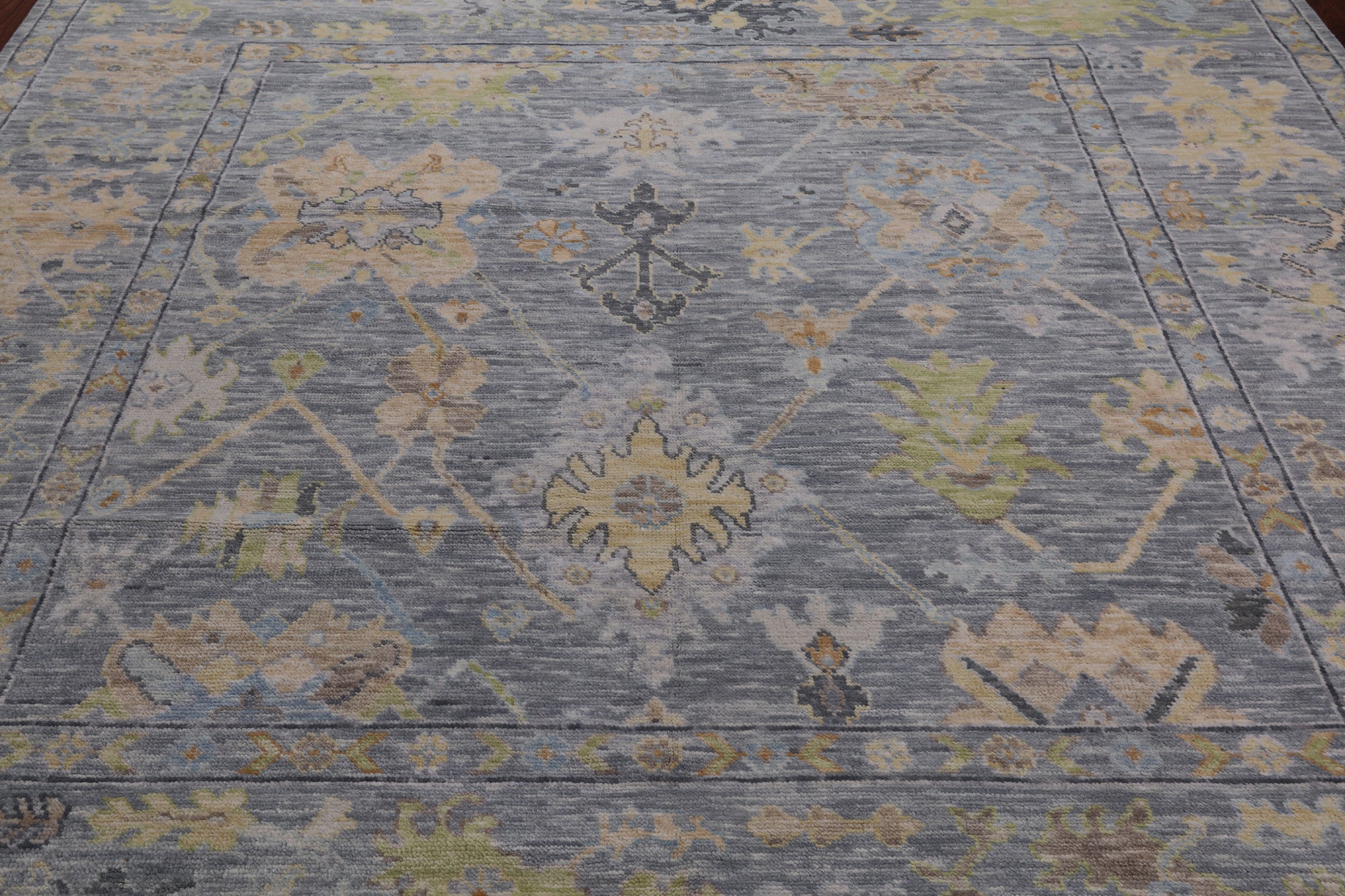 SUPER SALE Silver Square Turkish Oushak Hand Knotted Wool Rug - 9' 1" X 9' 3"