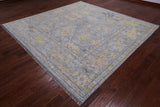 SUPER SALE Silver Square Turkish Oushak Hand Knotted Wool Rug - 9' 1" X 9' 3"