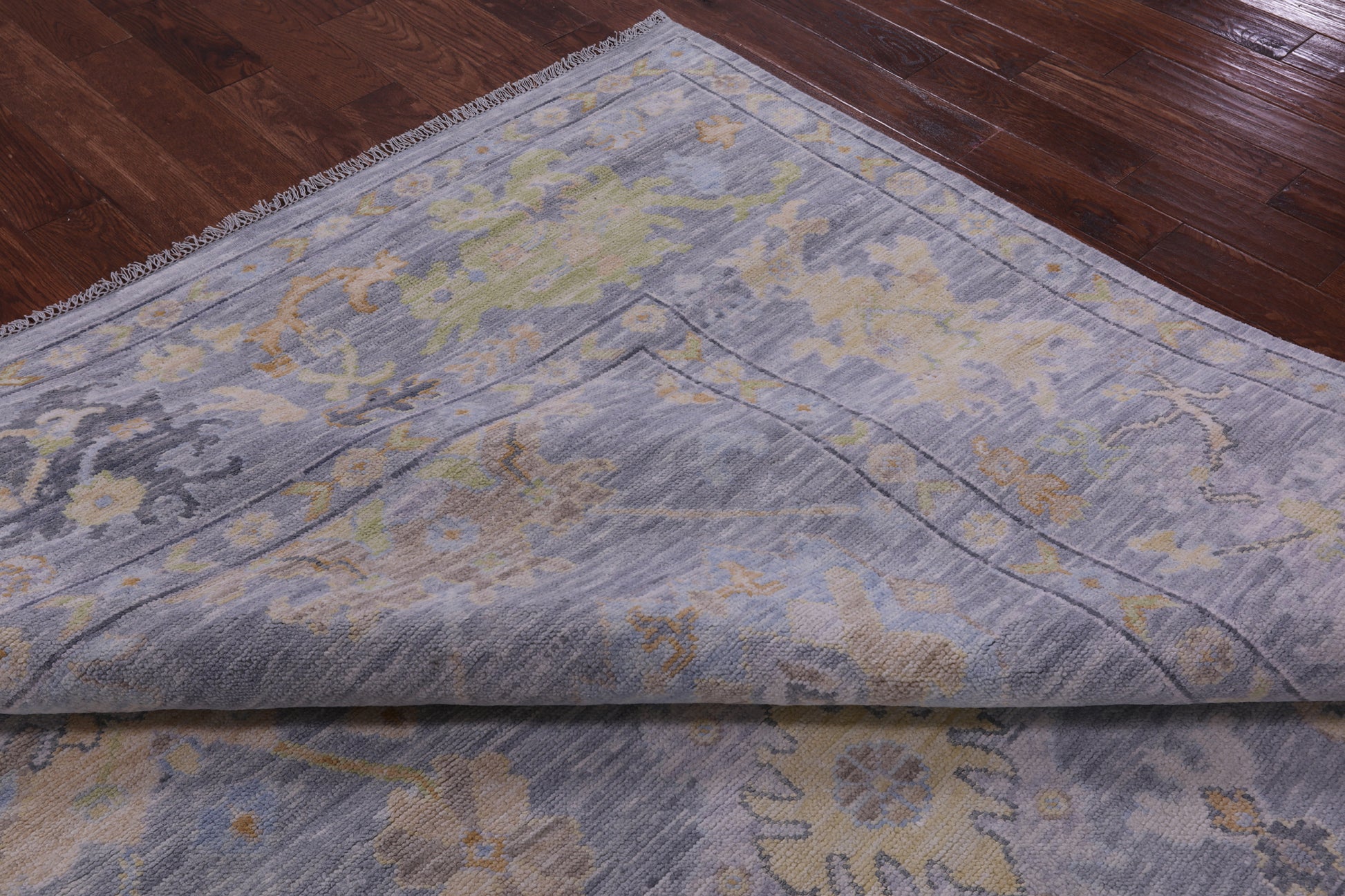 Silver Square Turkish Oushak Hand Knotted Wool Rug - 9' 1" X 9' 3" - Golden Nile