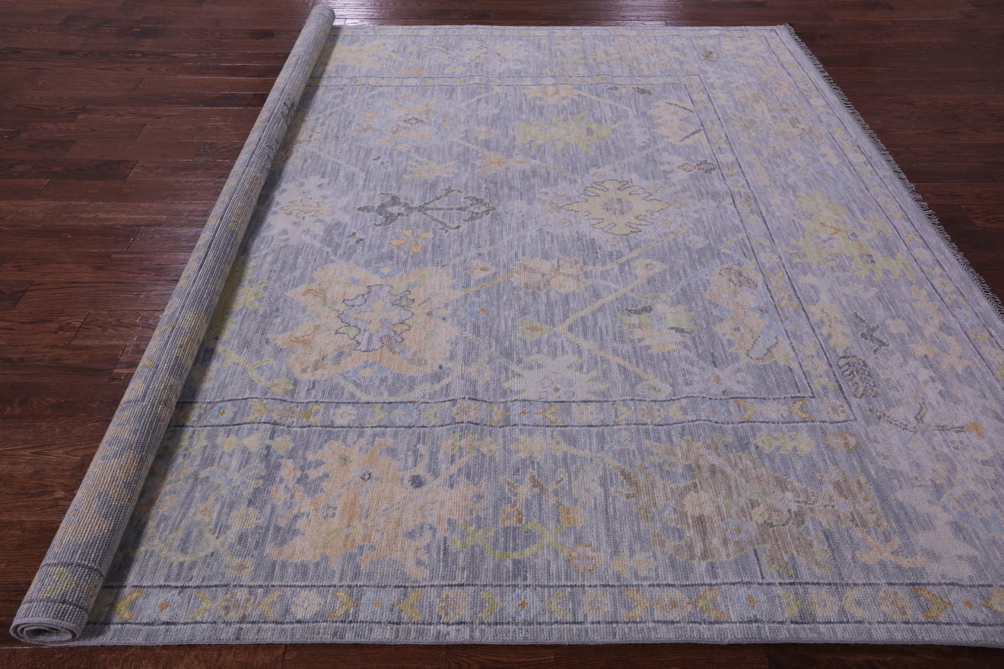 Silver Square Turkish Oushak Hand Knotted Wool Rug - 9' 1" X 9' 3" - Golden Nile