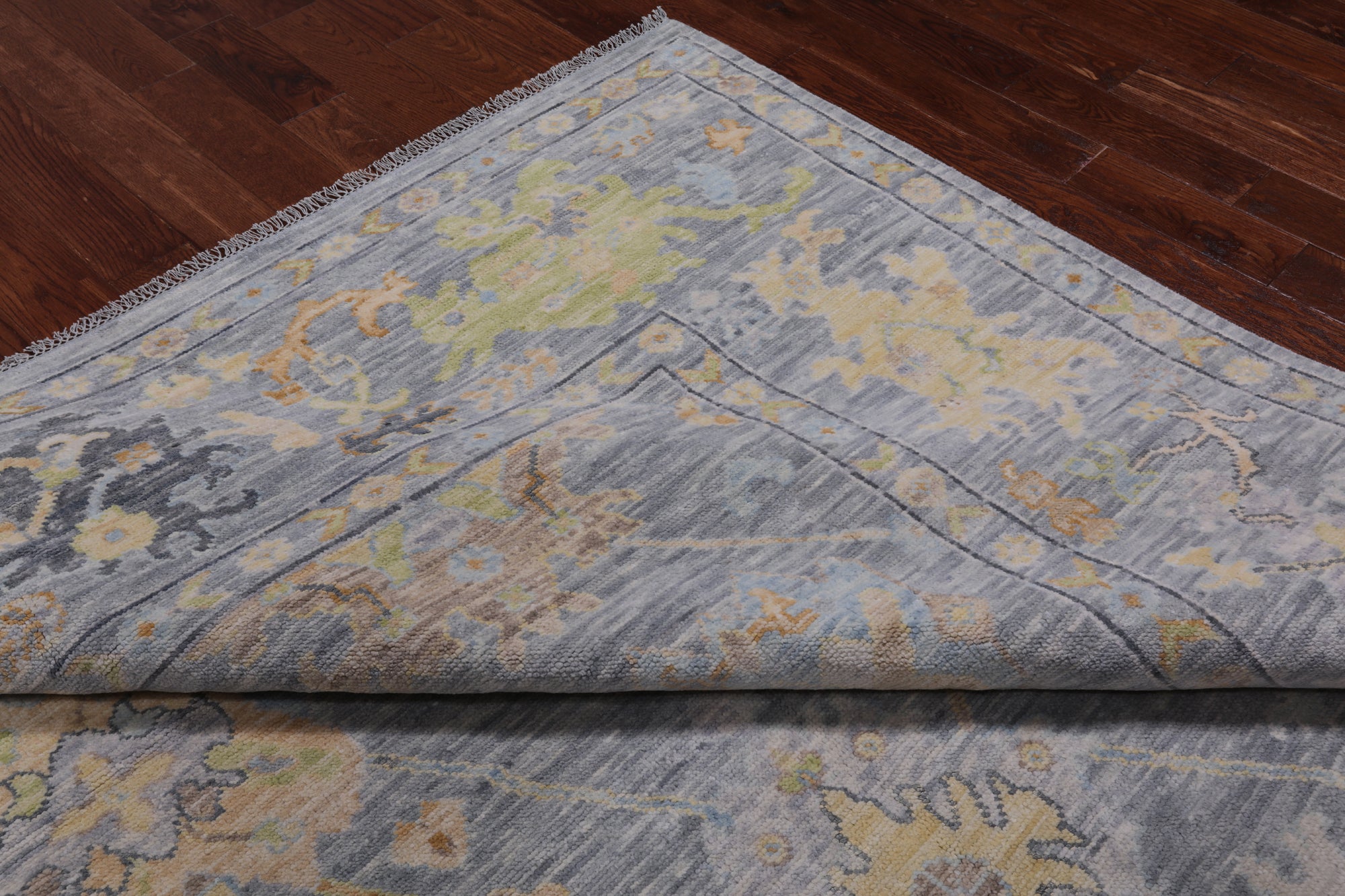 SUPER SALE Silver Square Turkish Oushak Hand Knotted Wool Rug - 9' 1" X 9' 3"