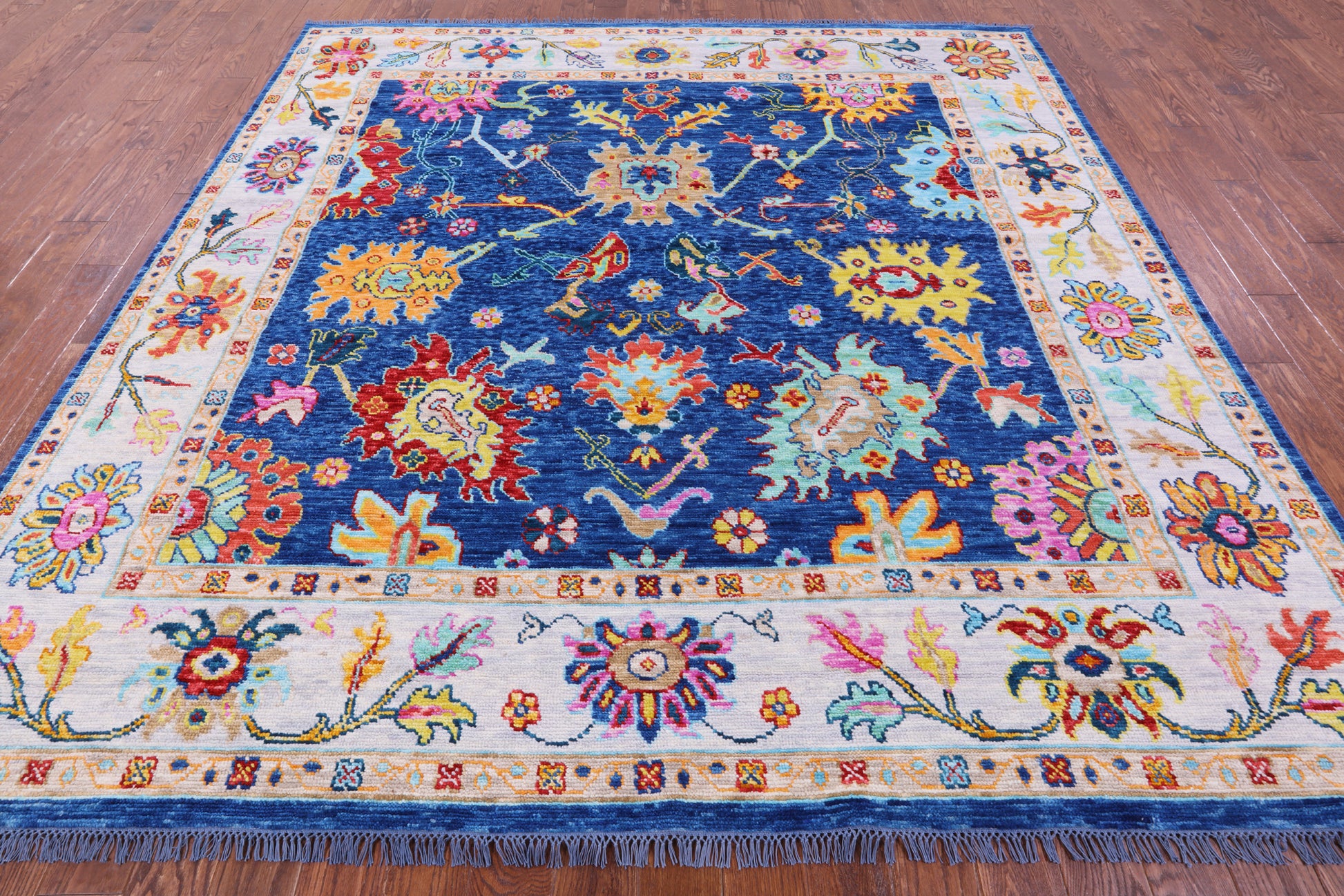 Blue Square Turkish Oushak Handmade Wool Rug - 9' 0" X 9' 2" - Golden Nile