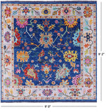 Blue Square Turkish Oushak Handmade Wool Rug - 9' 0" X 9' 2" - Golden Nile