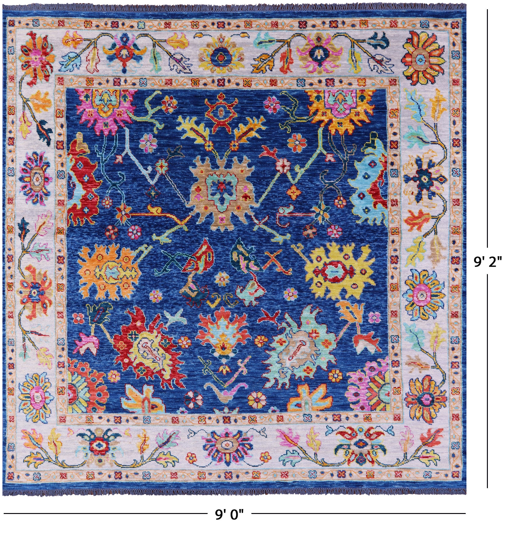 Blue Square Turkish Oushak Handmade Wool Rug - 9' 0" X 9' 2" - Golden Nile