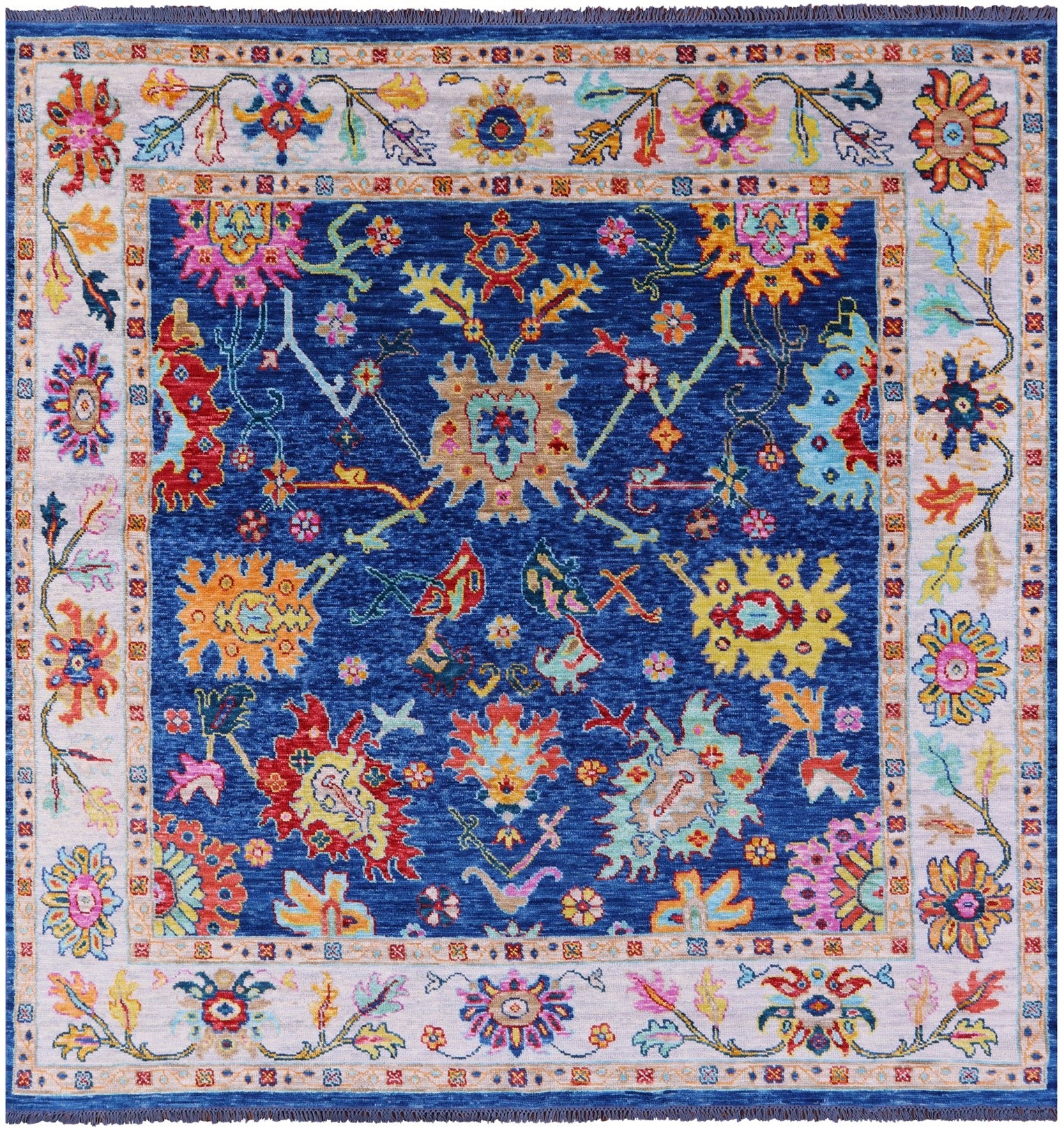 Blue Square Turkish Oushak Handmade Wool Rug - 9' 0" X 9' 2" - Golden Nile