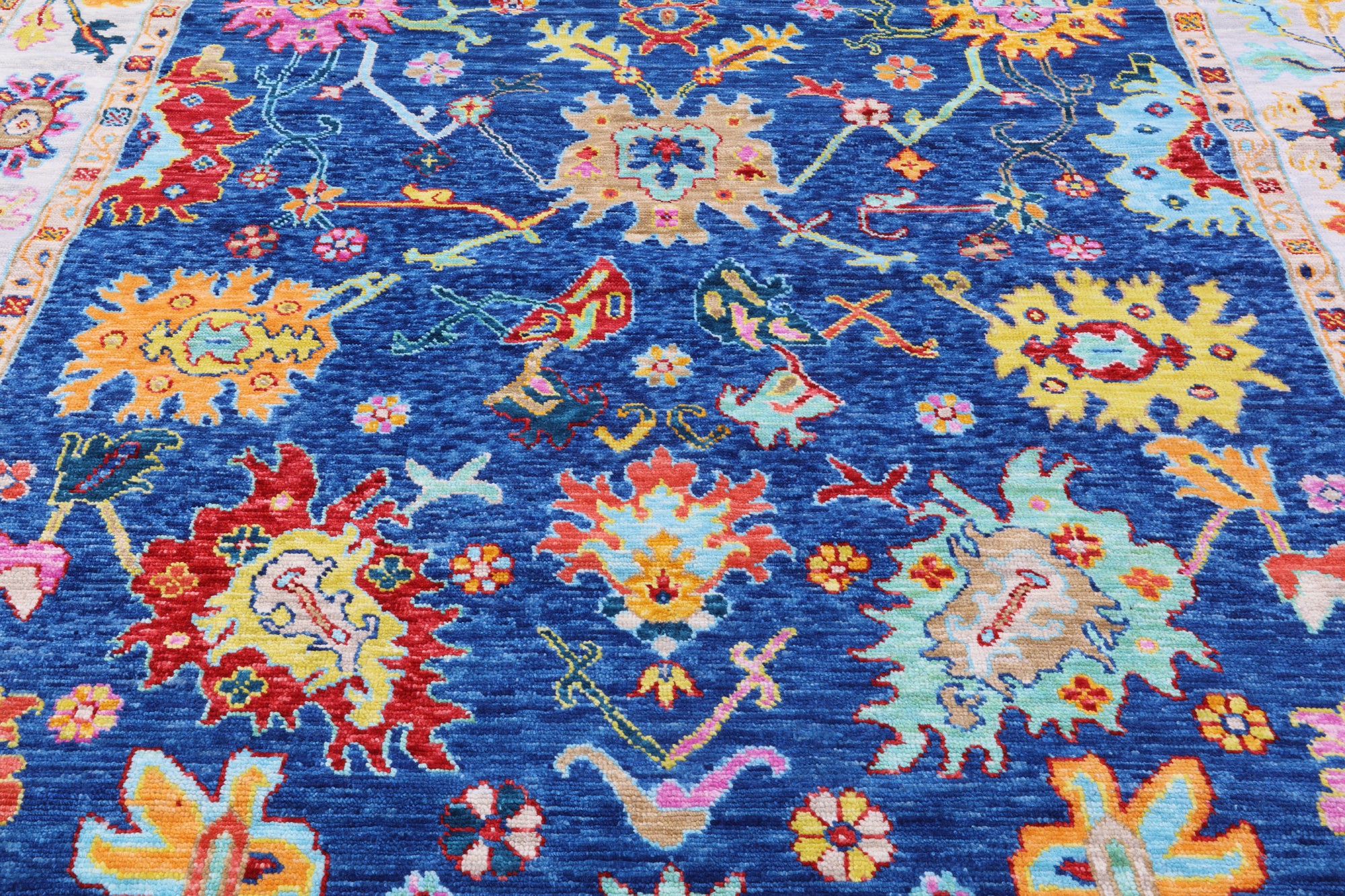Blue Square Turkish Oushak Handmade Wool Rug - 9' 0" X 9' 2" - Golden Nile