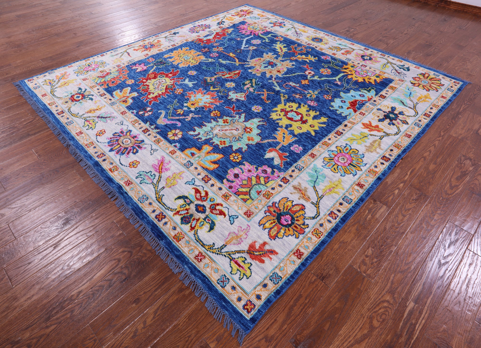 Blue Square Turkish Oushak Handmade Wool Rug - 9' 0" X 9' 2" - Golden Nile