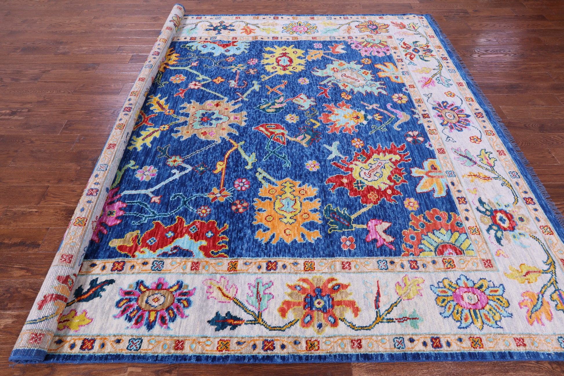 Blue Square Turkish Oushak Handmade Wool Rug - 9' 0" X 9' 2" - Golden Nile