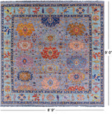 Grey Square Turkish Oushak Hand Knotted Wool Rug - 8' 9" X 9' 0" - Golden Nile
