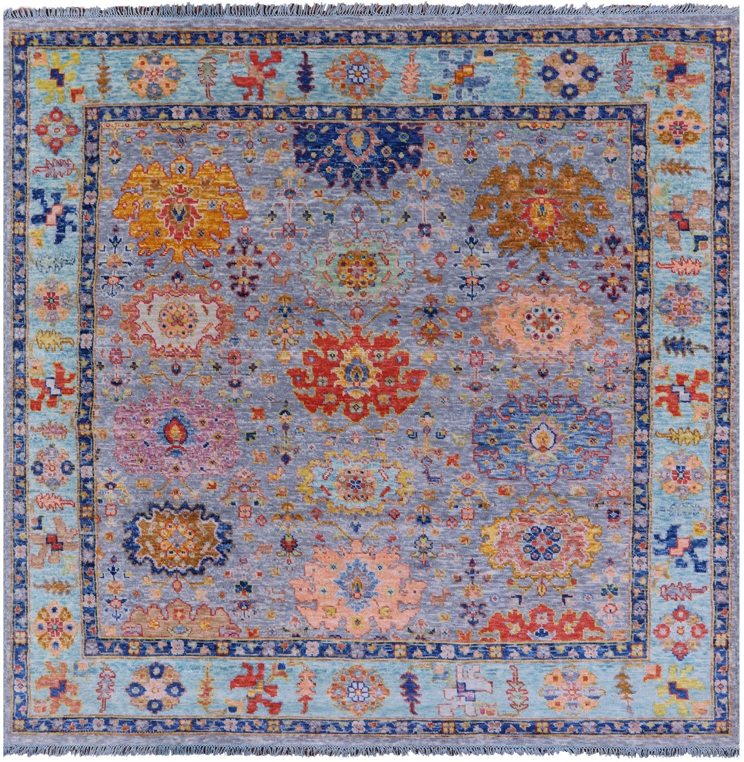Grey Square Turkish Oushak Hand Knotted Wool Rug - 8' 9" X 9' 0" - Golden Nile