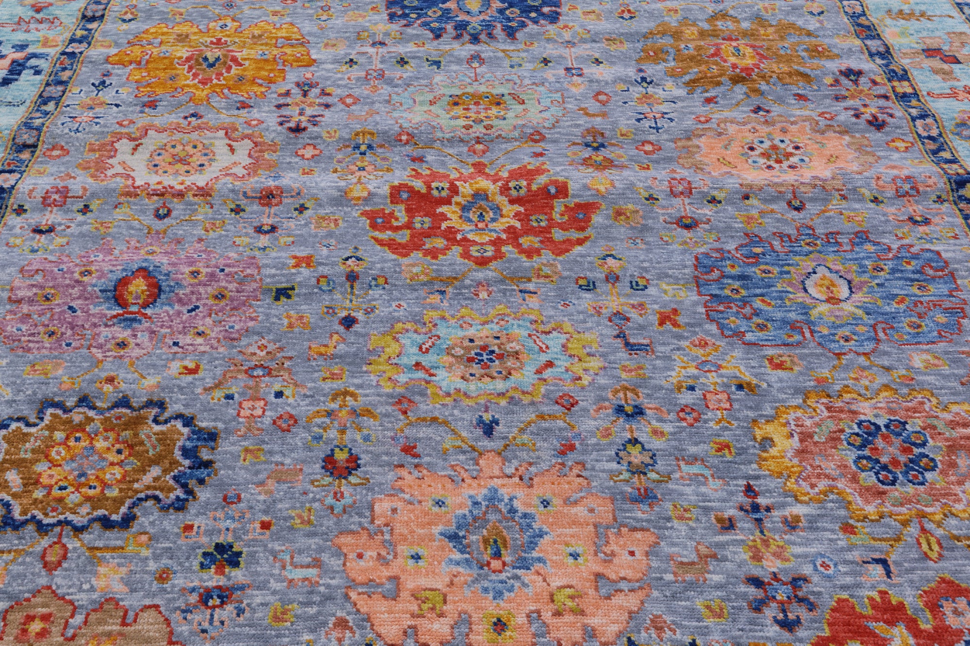 Grey Square Turkish Oushak Hand Knotted Wool Rug - 8' 9" X 9' 0" - Golden Nile