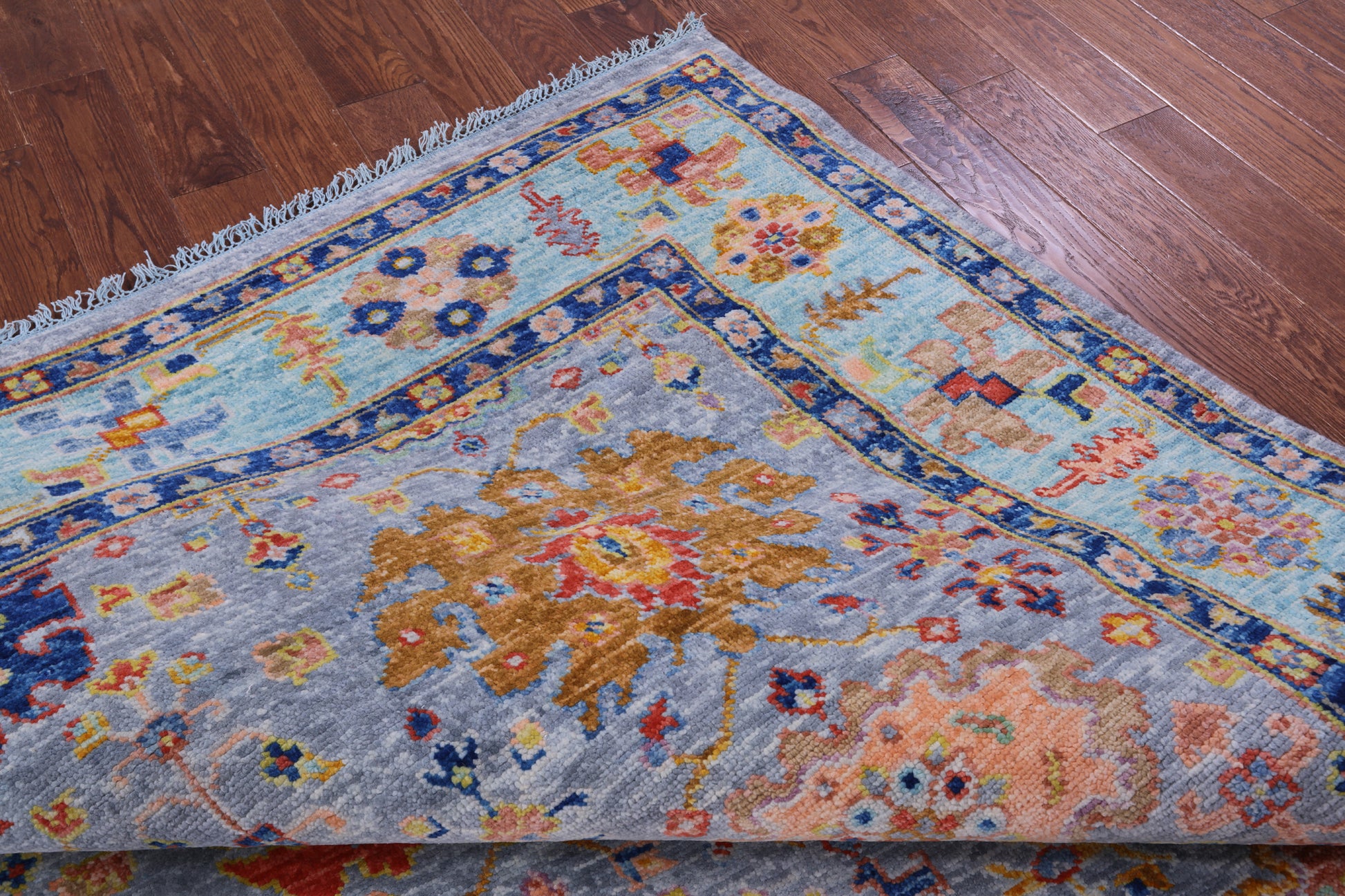 Grey Square Turkish Oushak Hand Knotted Wool Rug - 8' 9" X 9' 0" - Golden Nile