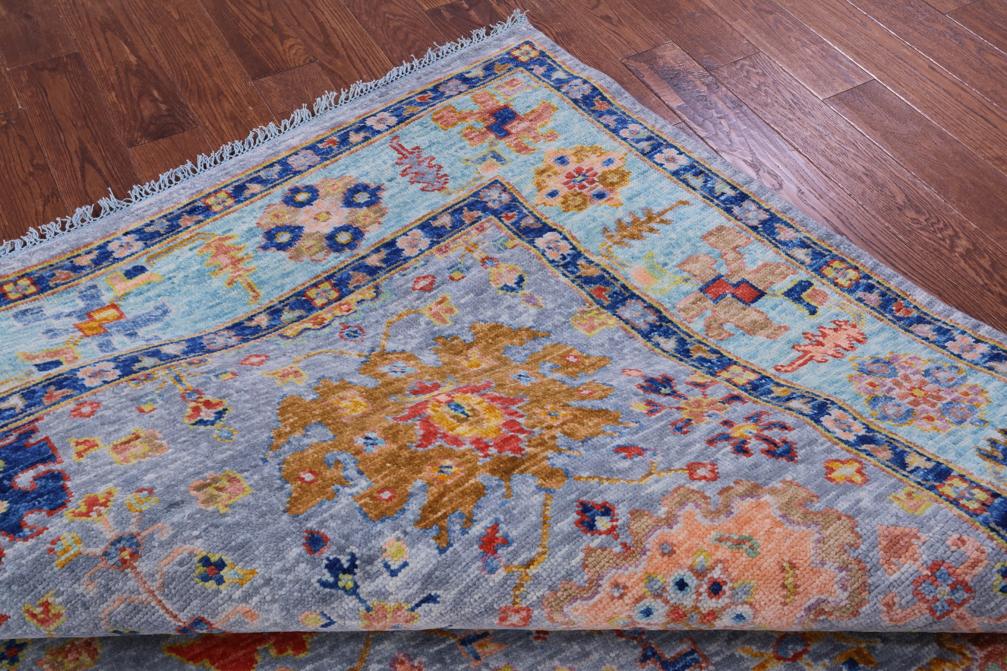 Grey Square Turkish Oushak Hand Knotted Wool Rug - 8' 9" X 9' 0" - Golden Nile