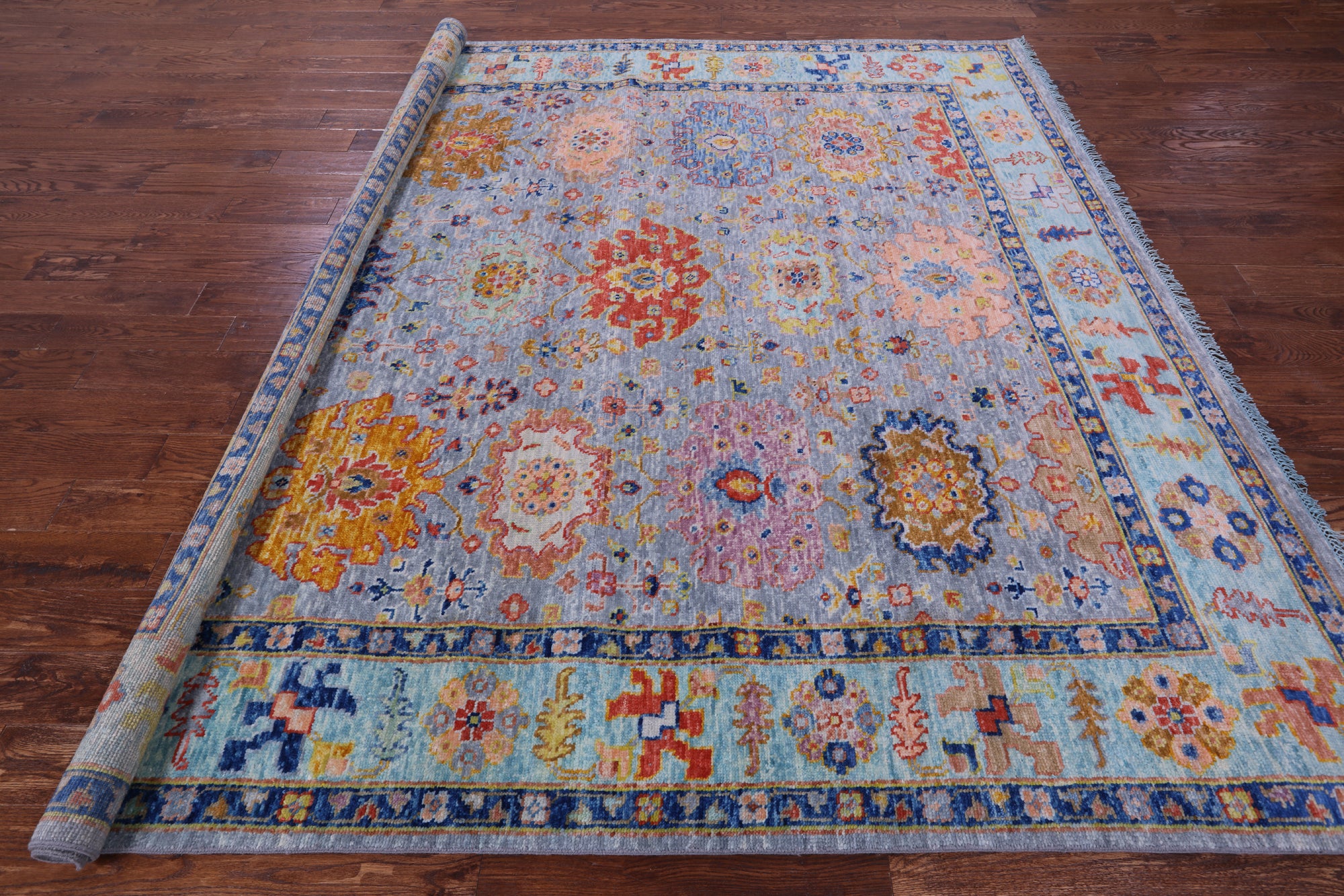 Grey Square Turkish Oushak Hand Knotted Wool Rug - 8' 9" X 9' 0" - Golden Nile