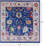 Blue Square Turkish Oushak Hand Knotted Wool Rug - 9' 0" X 9' 2" - Golden Nile