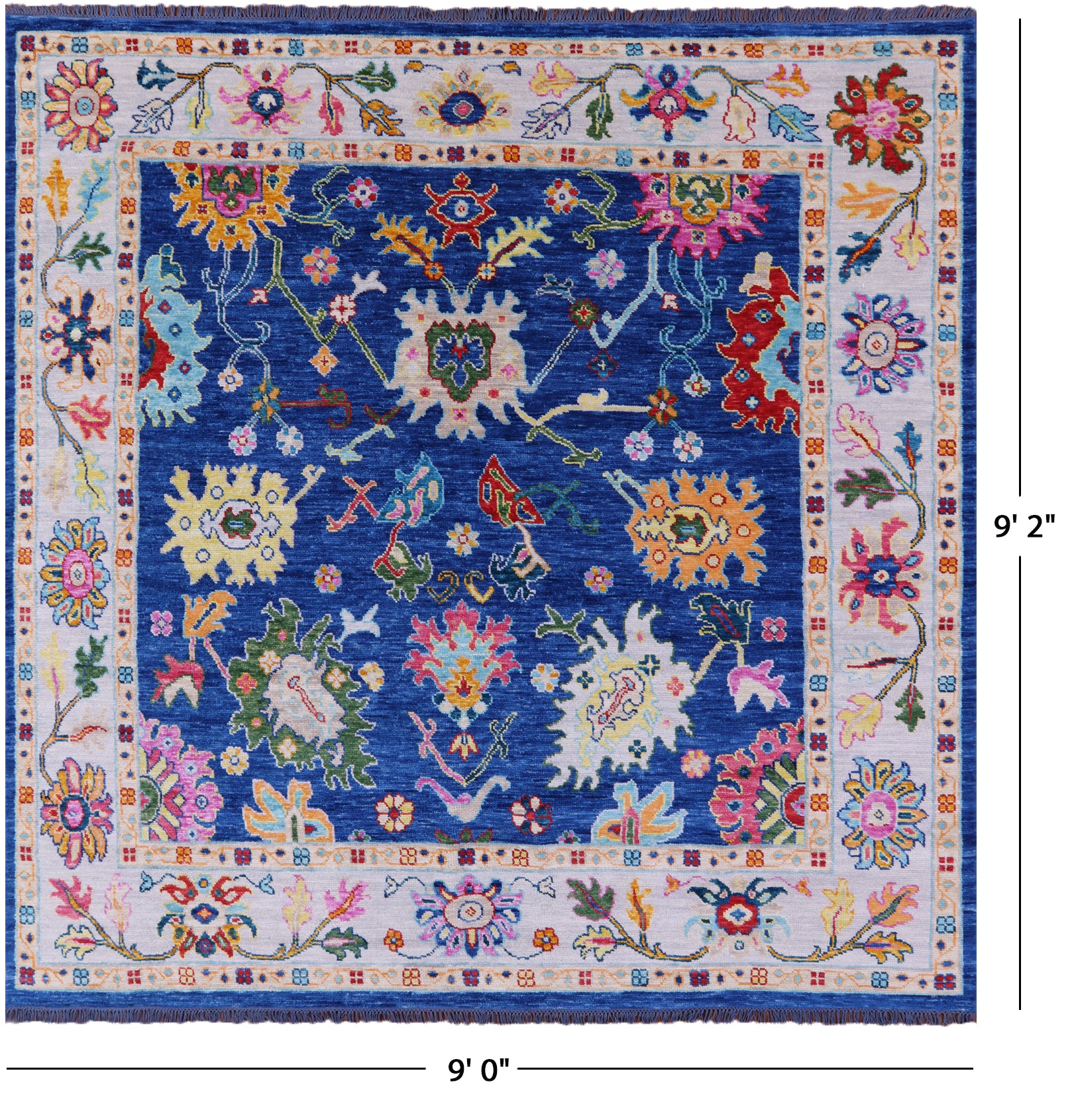 Blue Square Turkish Oushak Hand Knotted Wool Rug - 9' 0" X 9' 2" - Golden Nile