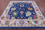Blue Square Turkish Oushak Hand Knotted Wool Rug - 9' 0" X 9' 2" - Golden Nile