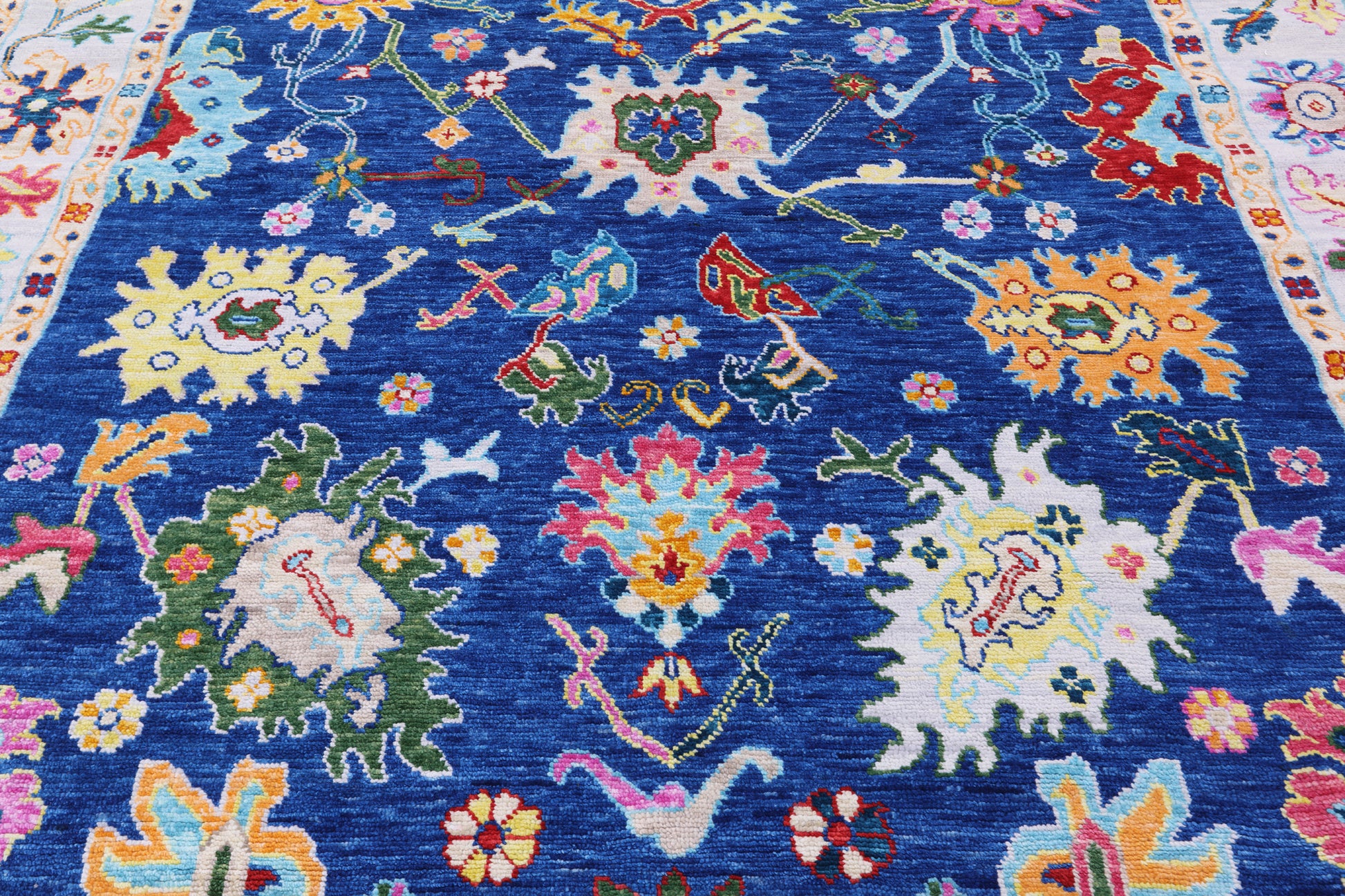 Blue Square Turkish Oushak Hand Knotted Wool Rug - 9' 0" X 9' 2" - Golden Nile