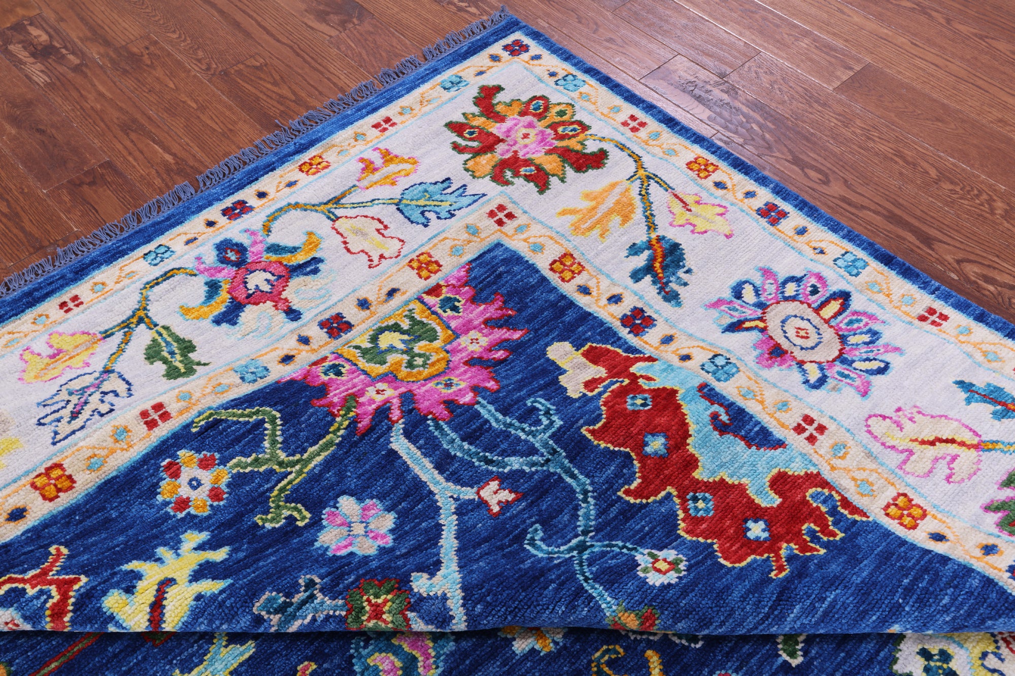 Blue Square Turkish Oushak Hand Knotted Wool Rug - 9' 0" X 9' 2" - Golden Nile