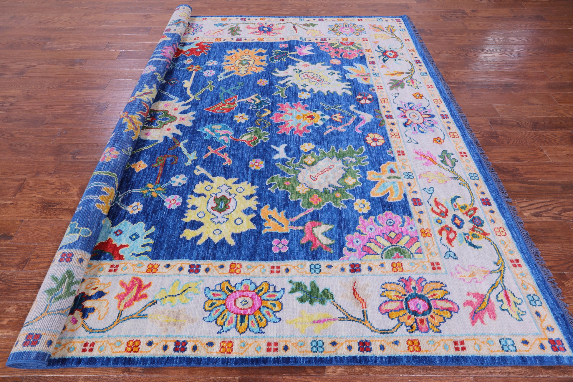 Blue Square Turkish Oushak Hand Knotted Wool Rug - 9' 0" X 9' 2" - Golden Nile