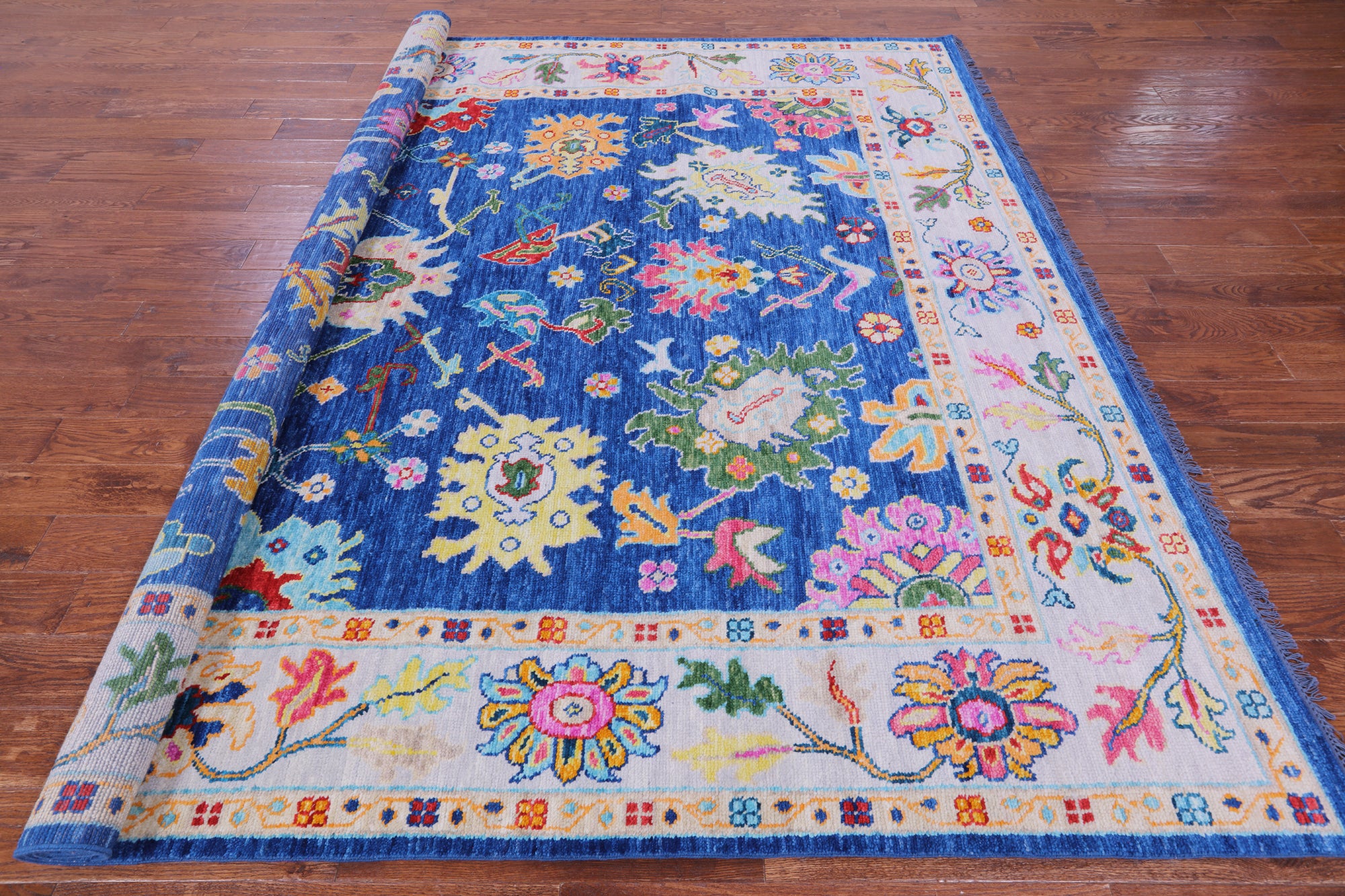 Blue Square Turkish Oushak Hand Knotted Wool Rug - 9' 0" X 9' 2" - Golden Nile