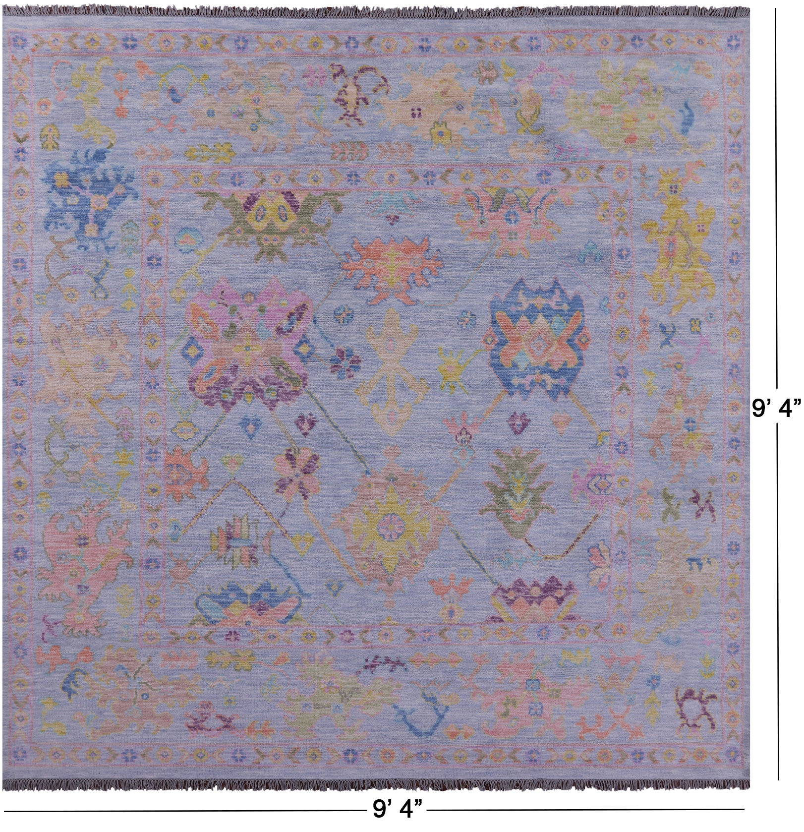 Light Blue Square Turkish Oushak Hand Knotted Wool Rug - 9' 4" X 9' 4" - Golden Nile