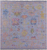 Light Blue Square Turkish Oushak Hand Knotted Wool Rug - 9' 4" X 9' 4" - Golden Nile