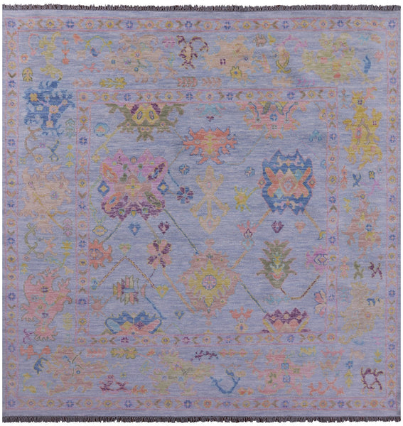 Light Blue Square Turkish Oushak Hand Knotted Wool Rug - 9' 4" X 9' 4" - Golden Nile