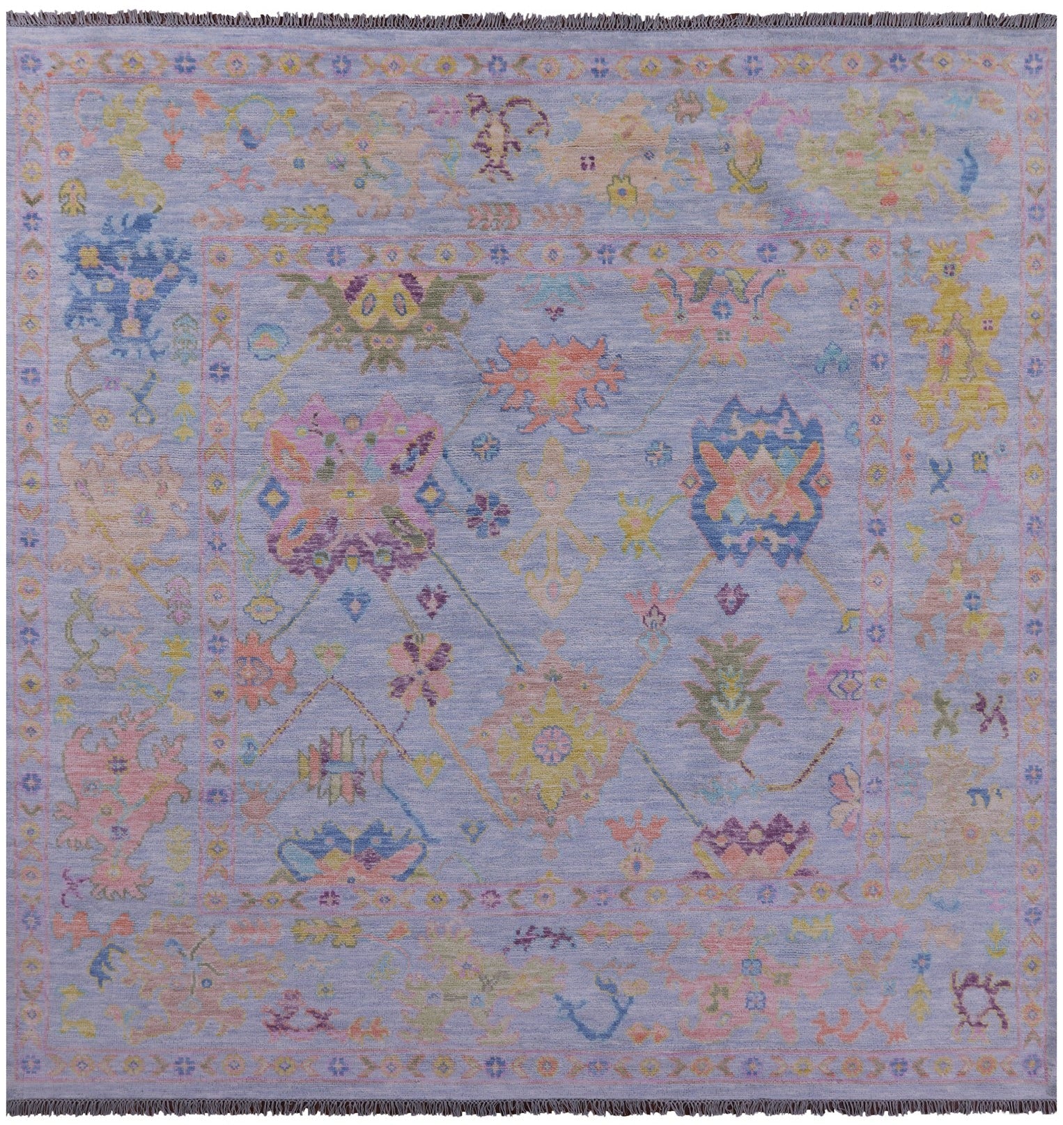 Light Blue Square Turkish Oushak Hand Knotted Wool Rug - 9' 4" X 9' 4" - Golden Nile