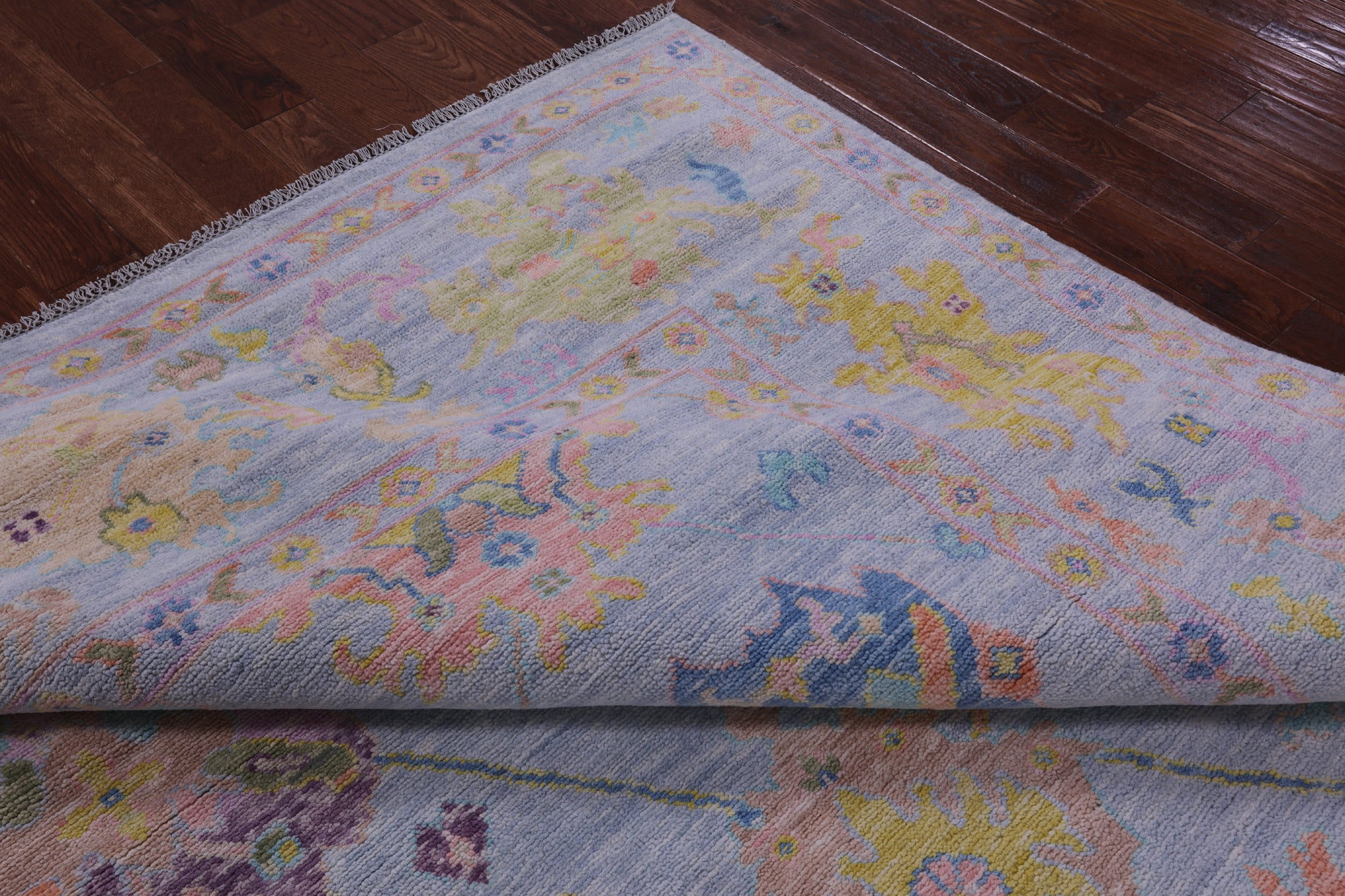 Light Blue Square Turkish Oushak Hand Knotted Wool Rug - 9' 4" X 9' 4" - Golden Nile