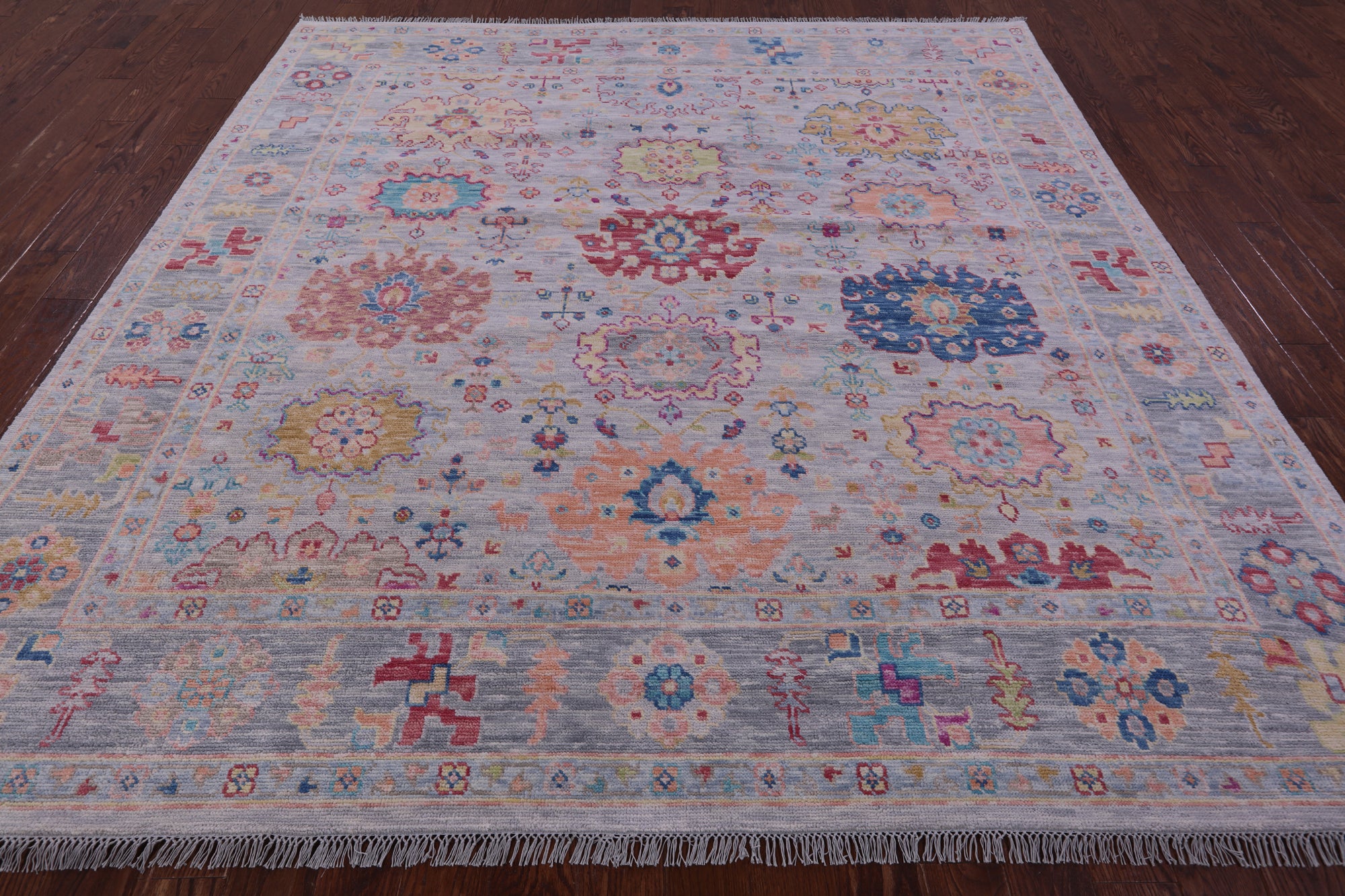 Grey Square Turkish Oushak Handmade Wool Rug - 9' 2" X 9' 4" - Golden Nile