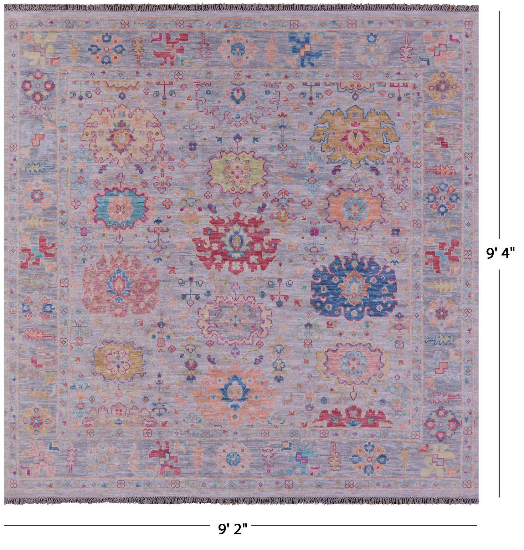 Grey Square Turkish Oushak Handmade Wool Rug - 9' 2" X 9' 4" - Golden Nile