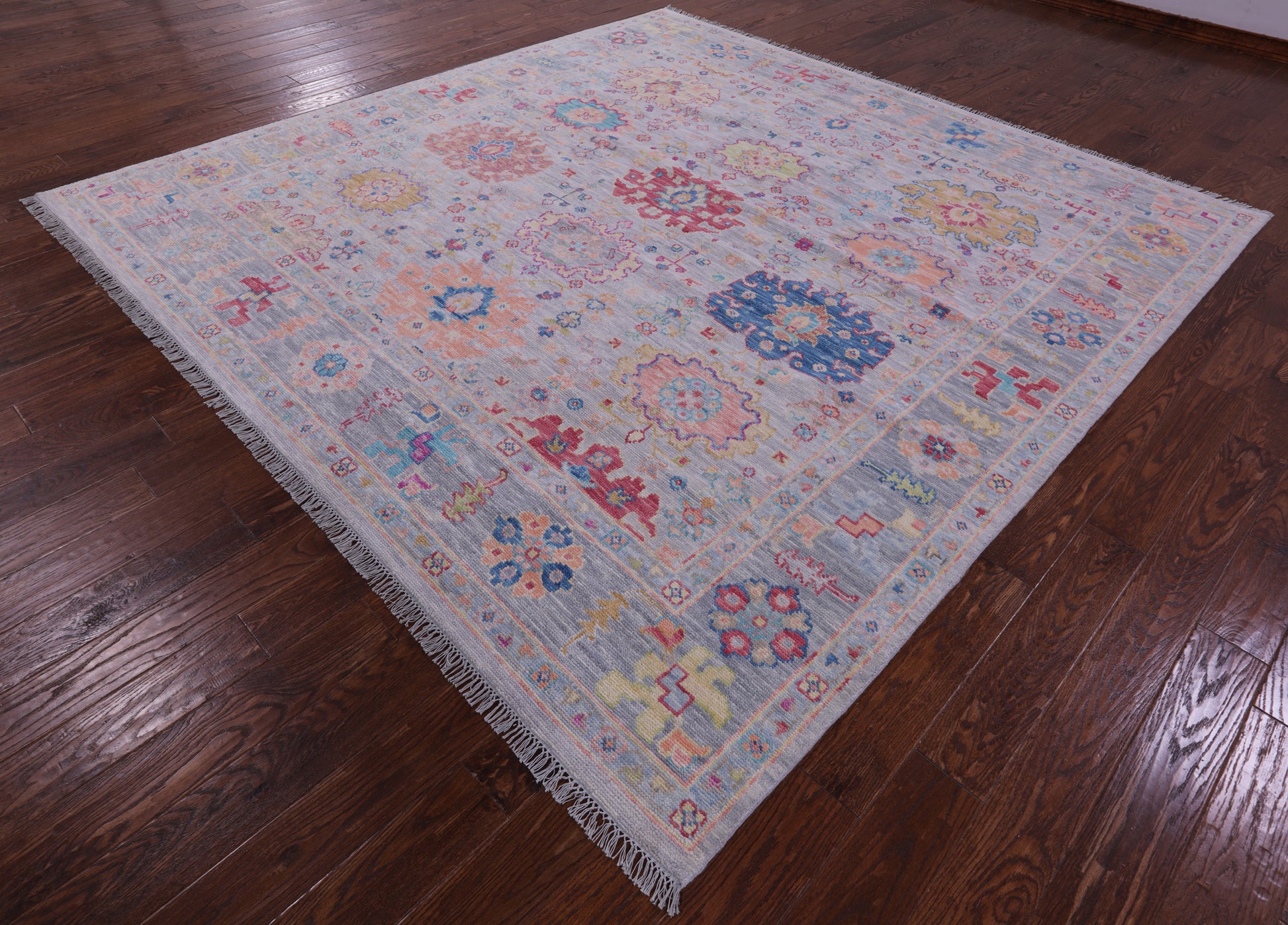 Grey Square Turkish Oushak Handmade Wool Rug - 9' 2" X 9' 4" - Golden Nile