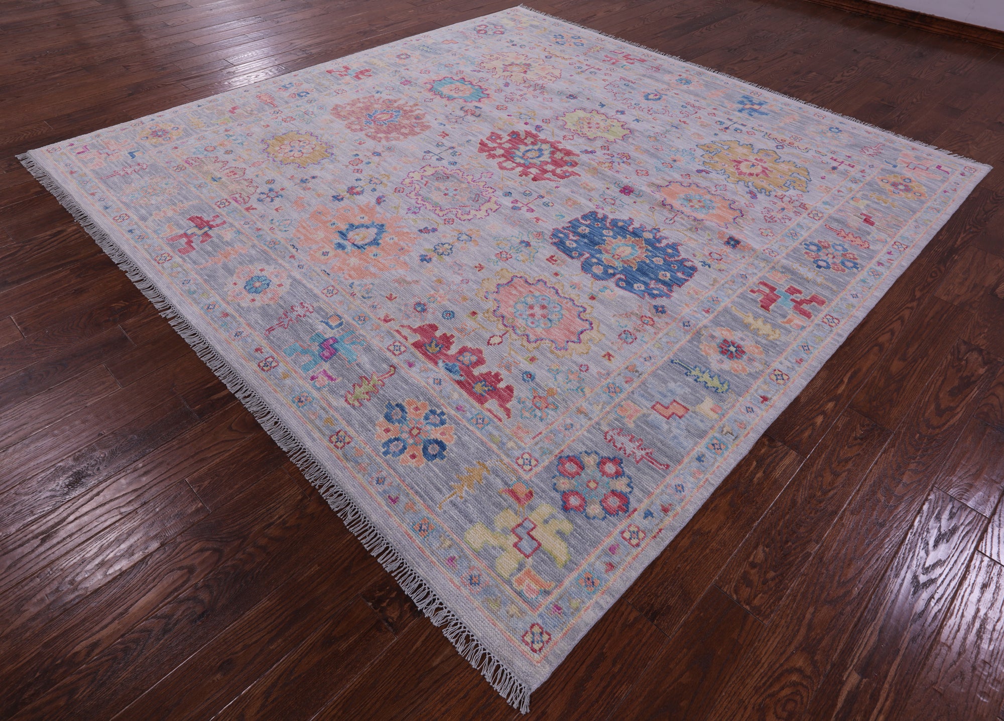 Grey Square Turkish Oushak Handmade Wool Rug - 9' 2" X 9' 4" - Golden Nile