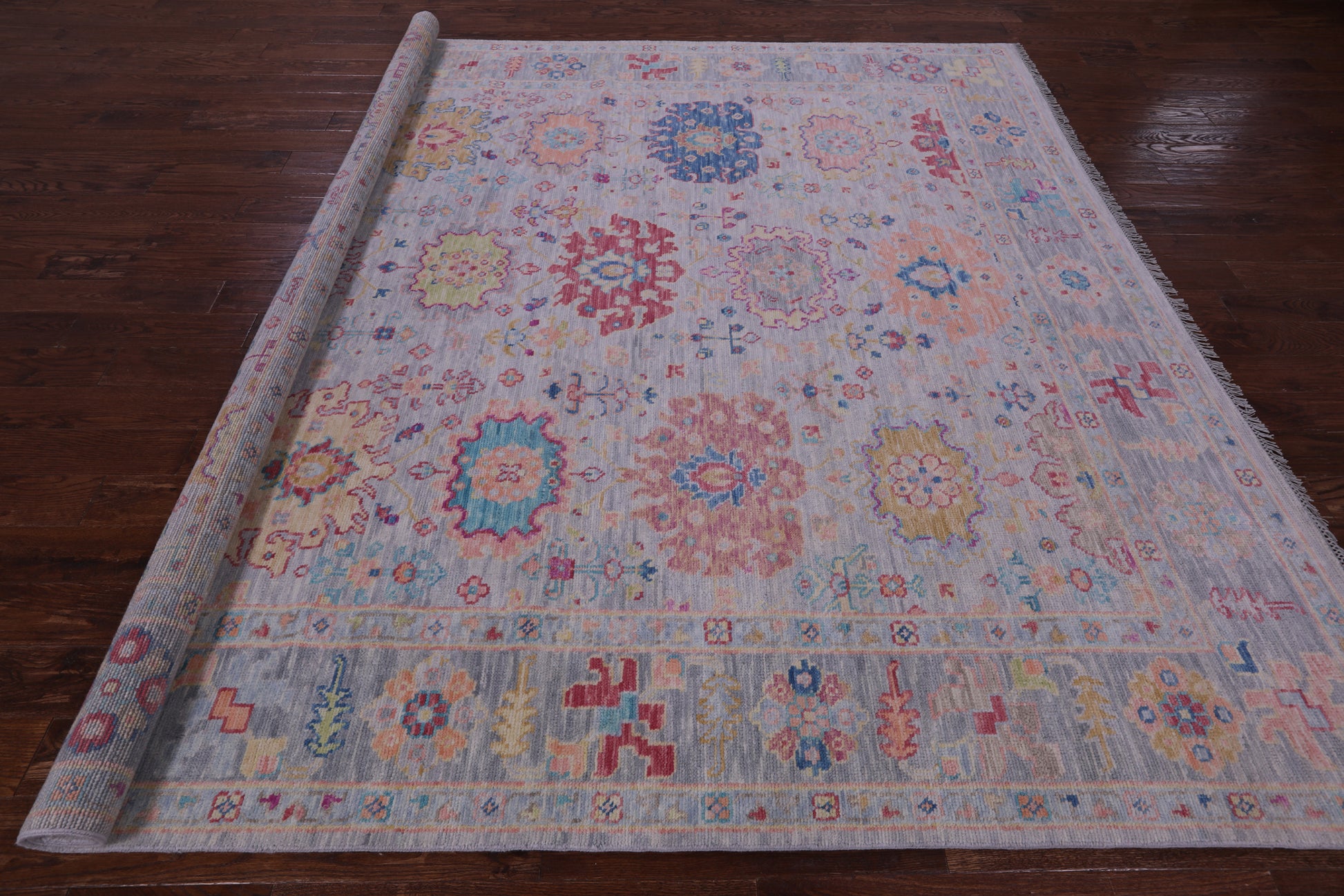 Grey Square Turkish Oushak Handmade Wool Rug - 9' 2" X 9' 4" - Golden Nile