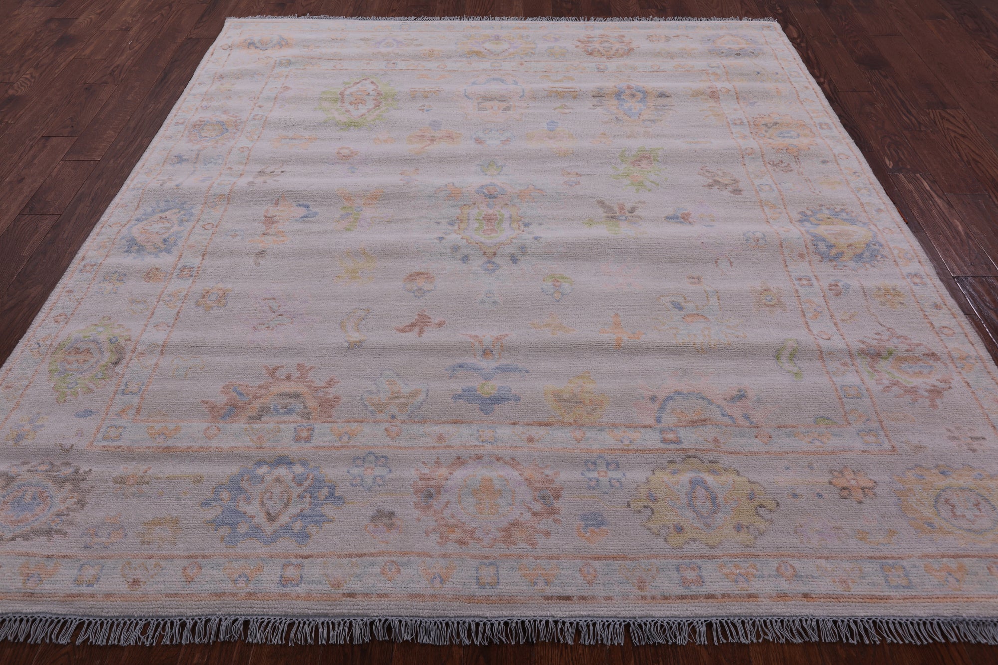 Ivory Square Turkish Oushak Handmade Wool Rug - 7' 9" X 8' 3" - Golden Nile