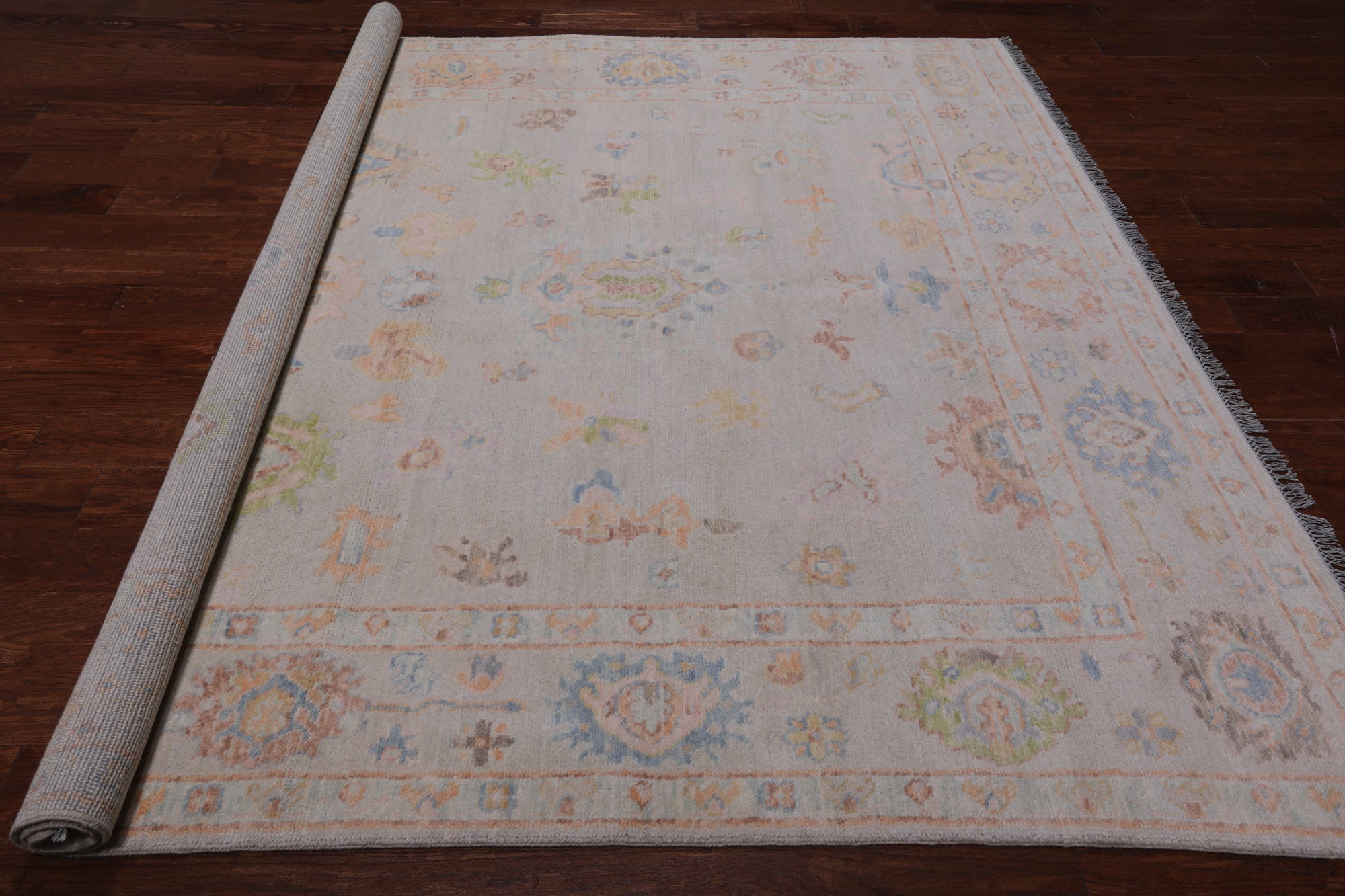 SUPER SALE Ivory Square Turkish Oushak Handmade Wool Rug - 7' 9" X 8' 3"