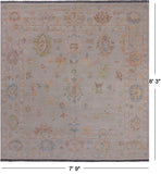 SUPER SALE Ivory Square Turkish Oushak Handmade Wool Rug - 7' 9" X 8' 3"