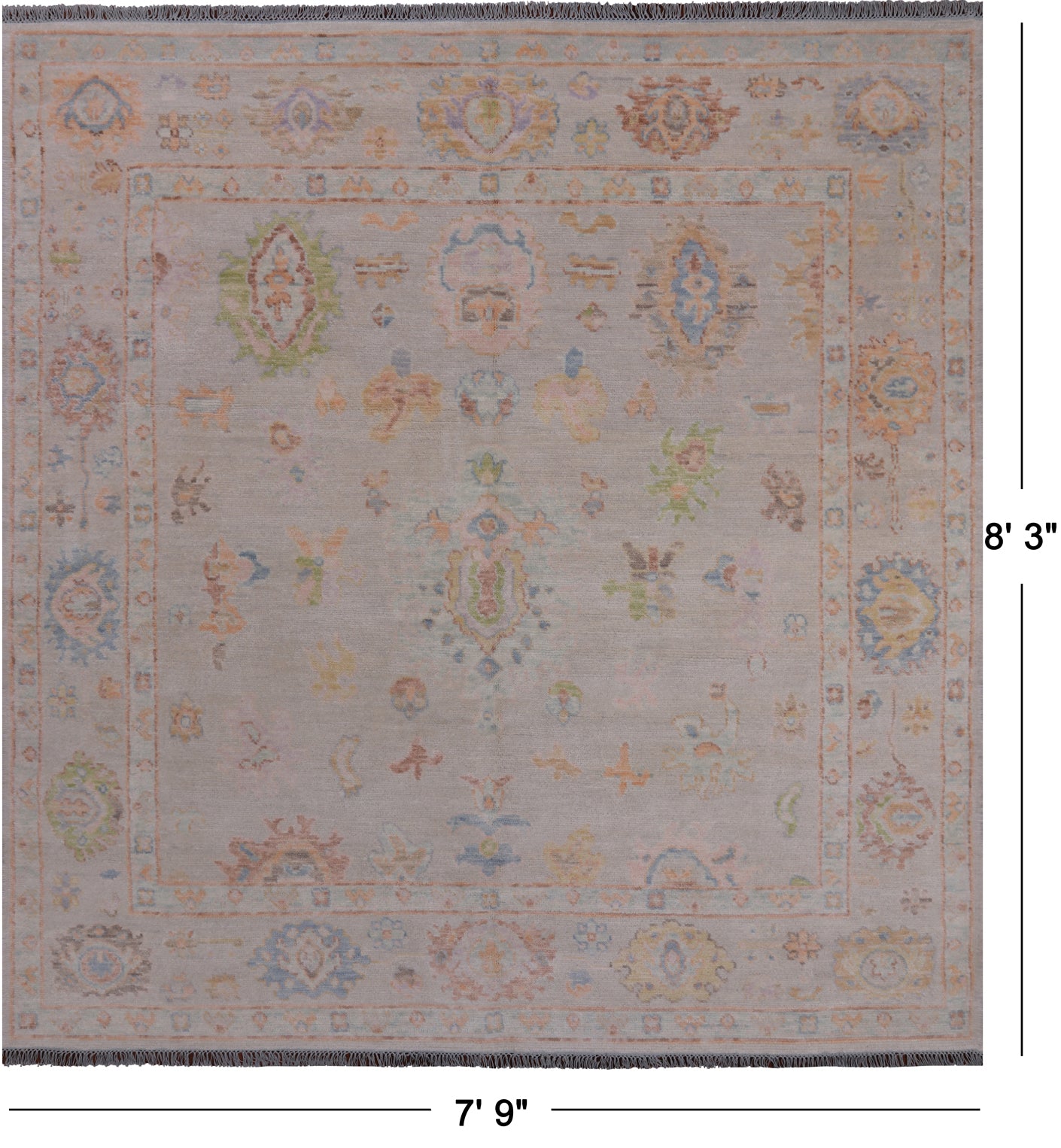 SUPER SALE Ivory Square Turkish Oushak Handmade Wool Rug - 7' 9" X 8' 3"